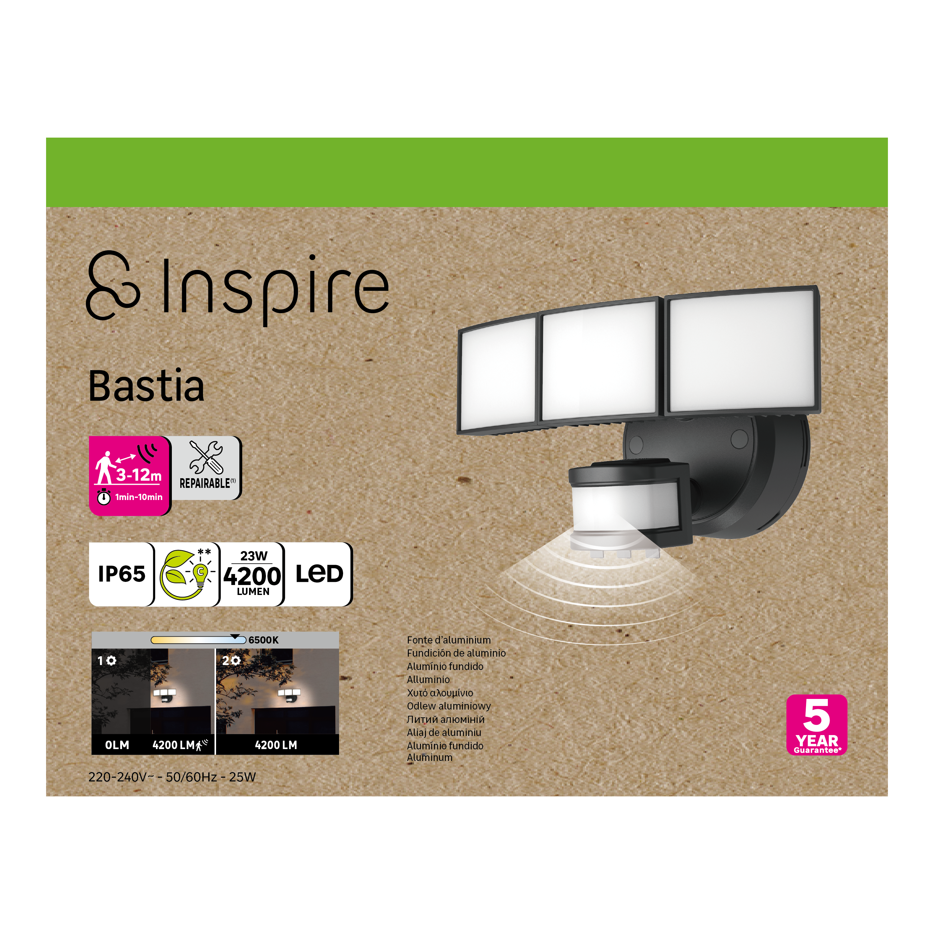 Projecteur extérieur LED à détection, 4200 lumens noir Bastia INSPIRE - 4