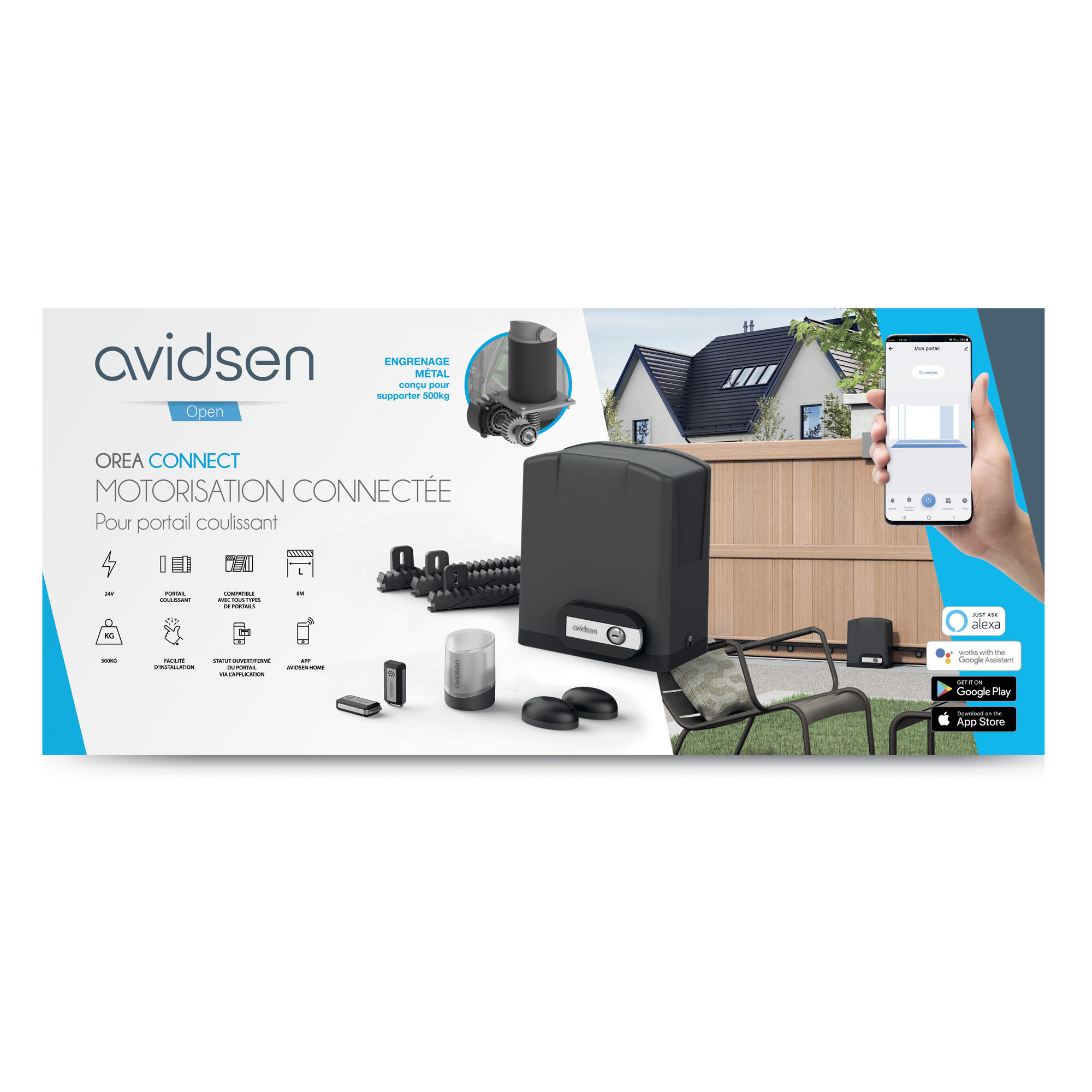 Moteur de portail coulissant à crémaillère OREA CONNECT - AVIDSEN - 10