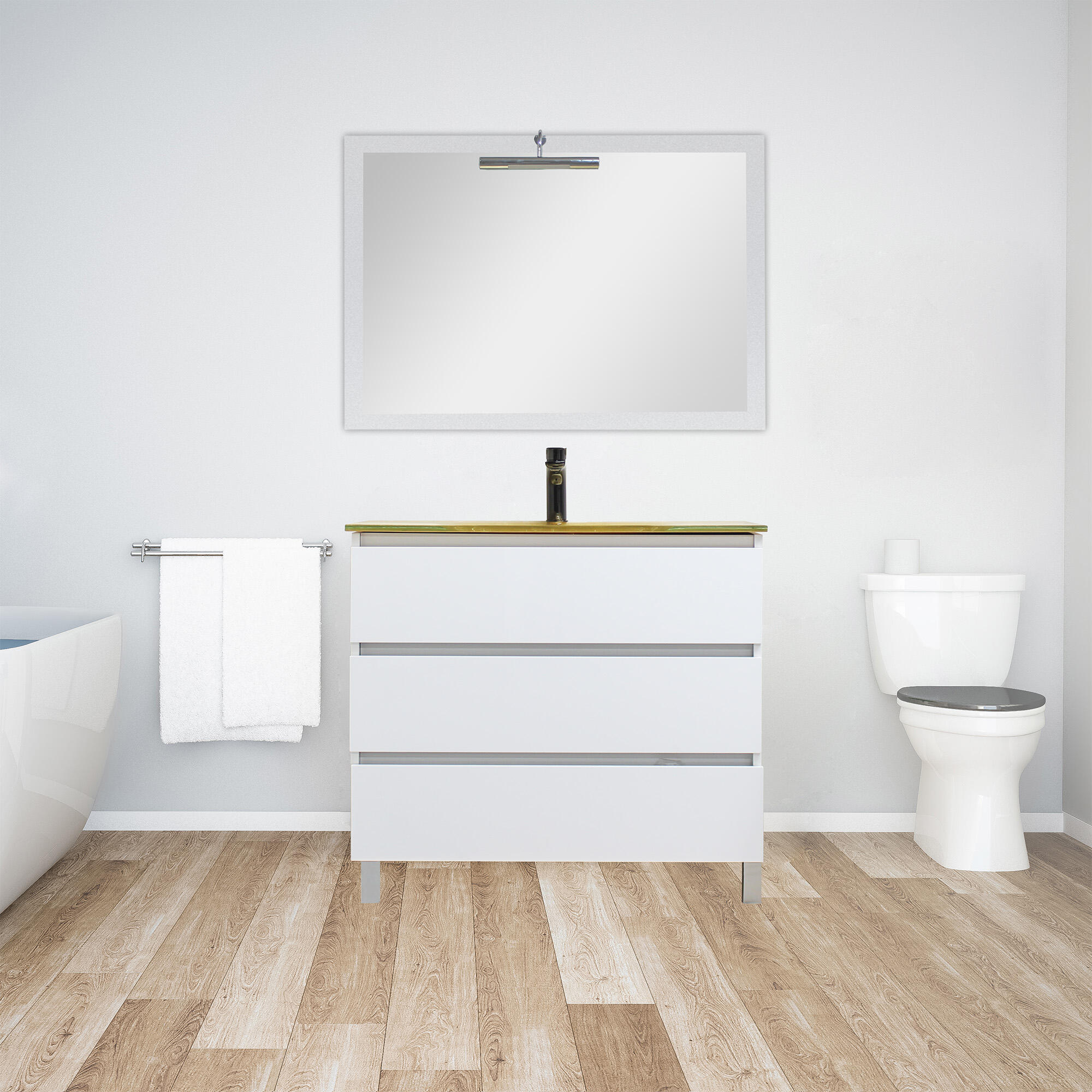 Mueble da baño con lavabo y espejo laris blanco 100 cm