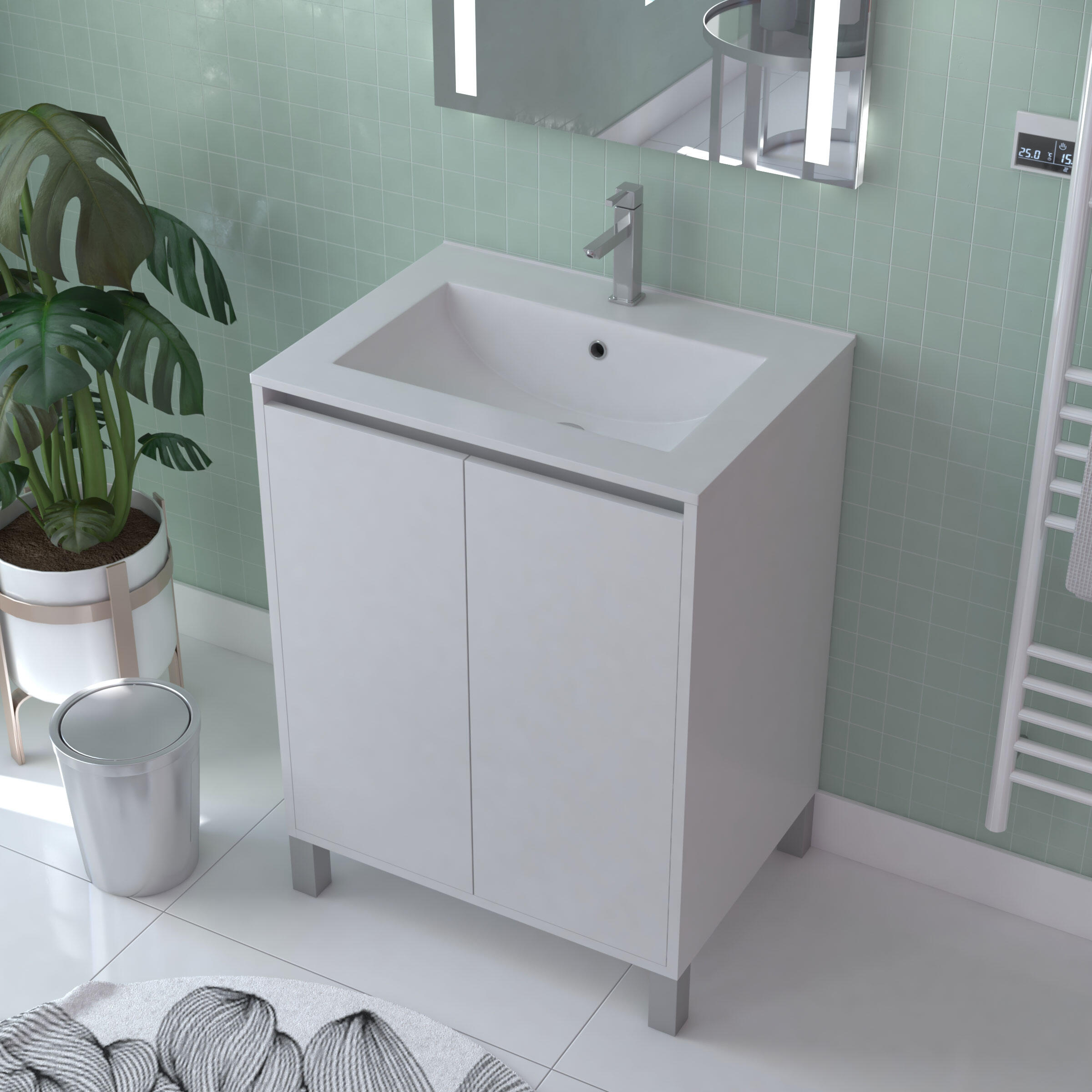 Meuble sous vasque sur pieds 2 portes blanc laqué l.60 x P.45,50 x H.81 cm - ATOS - 3