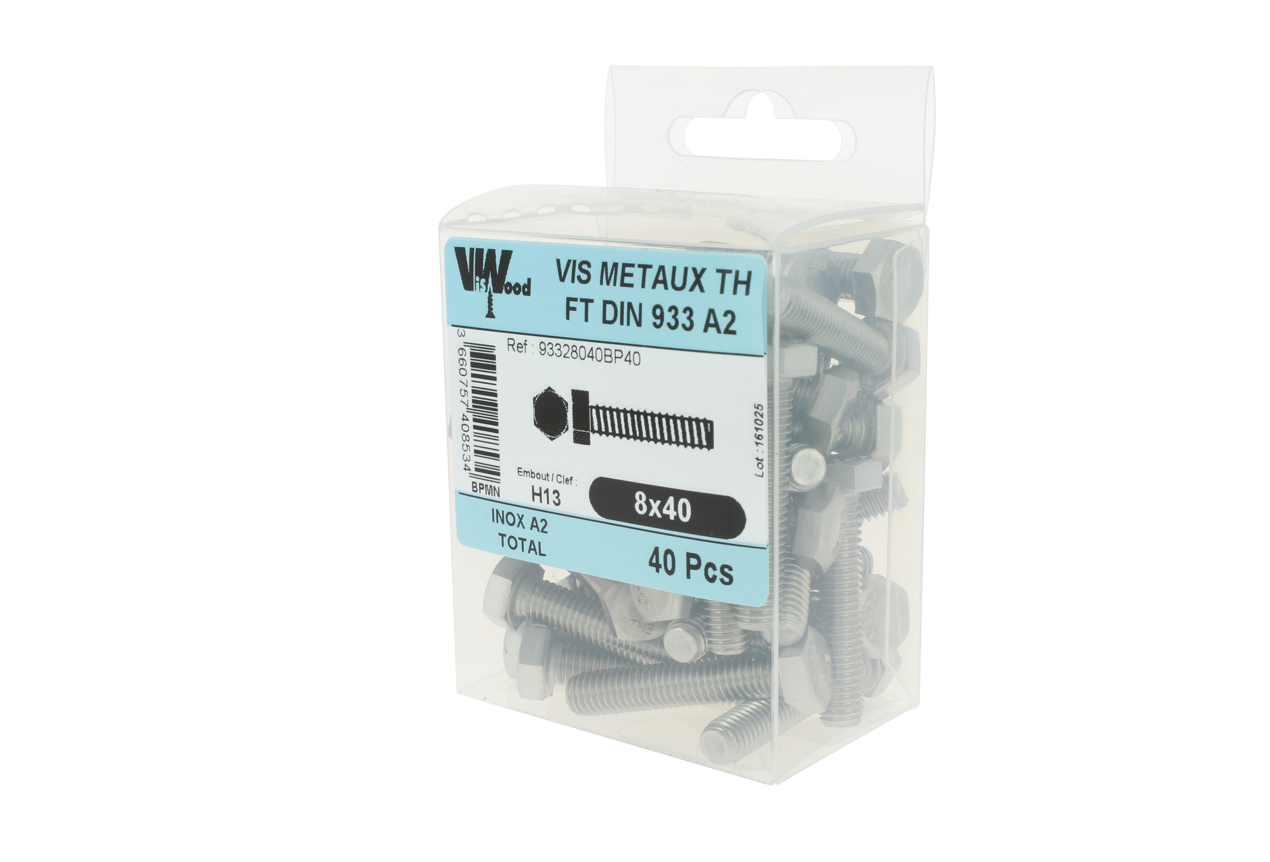 Vis métaux inox A2 Diam. 8 x 40 mm Boîte de 40 - VISWOOD - 2
