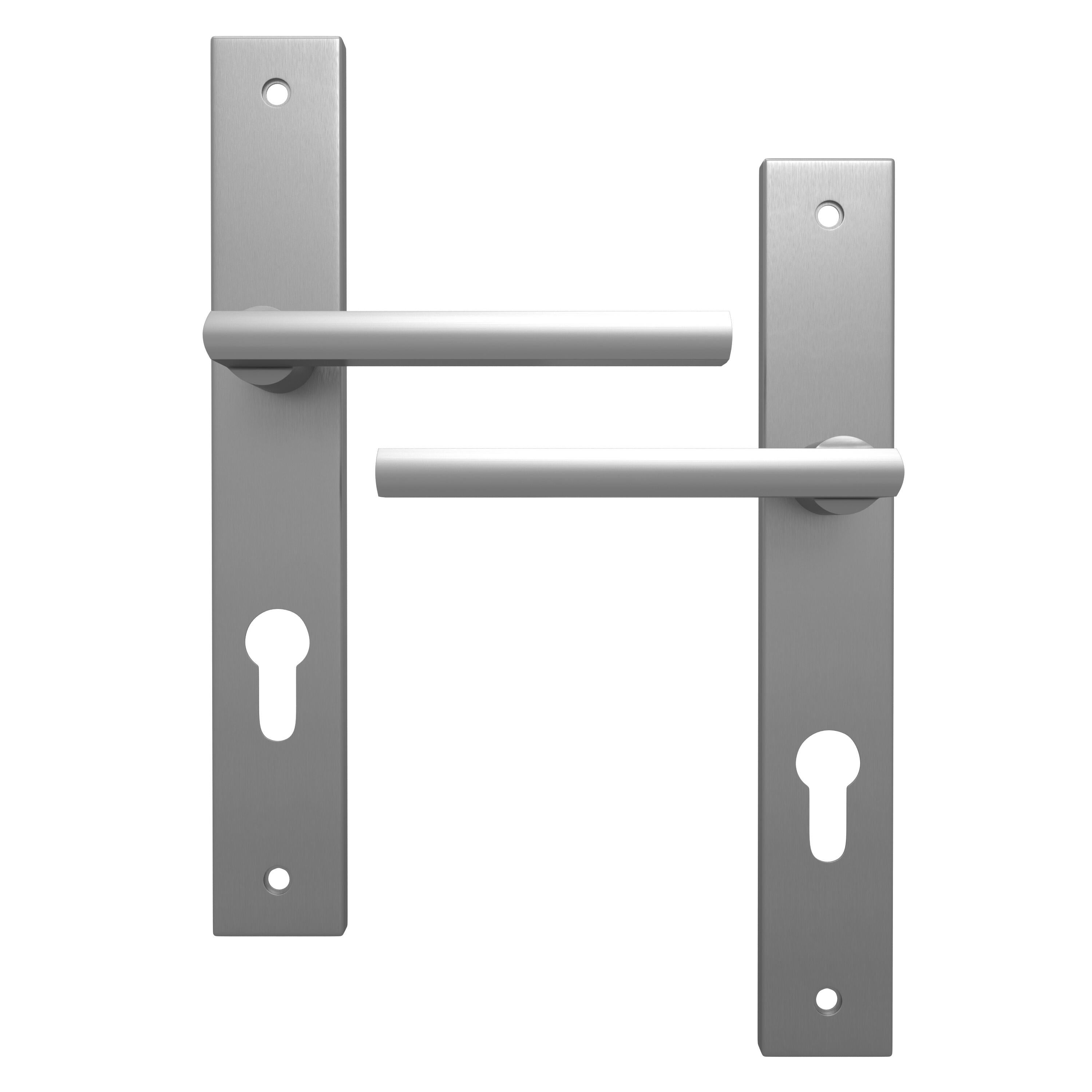 Poignée de porte sur plaque aspect nickel entraxe 195 mm Clé en I DAREN x2 - 2