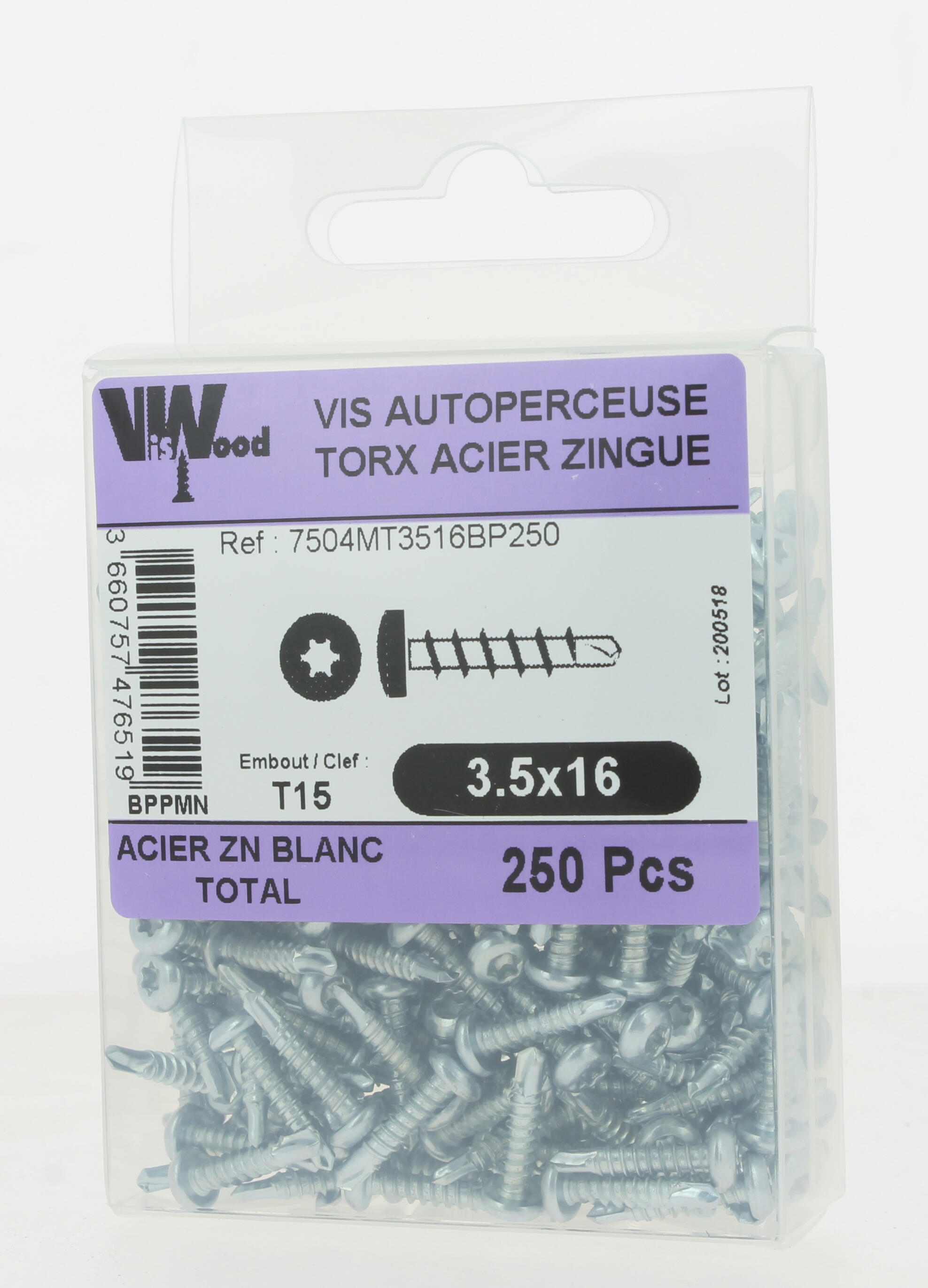 Vis autoforeuse Diam. 3,5 x 16 mm Boîte de 250 - VISWOOD - 3
