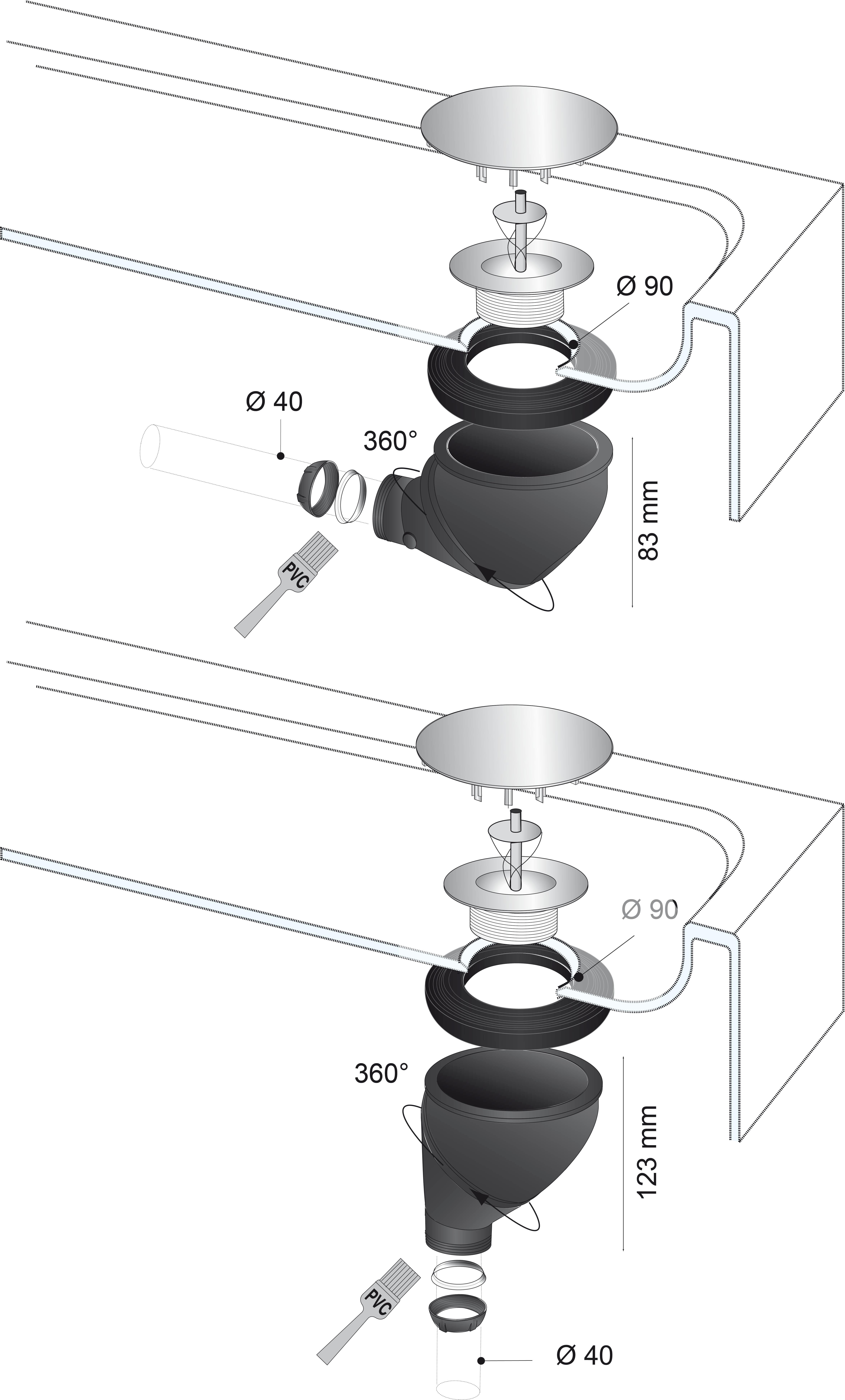 Bonde de douche JAMES Ø 90 mm orientable dôme ABS  Ø 120 mm Wirquin Pro - 6