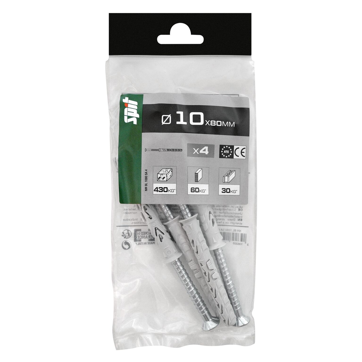 Cheville traversante multi-matériaux Diam.10 mm x 80 mm - SPIT Blong (lot de 4) - 2