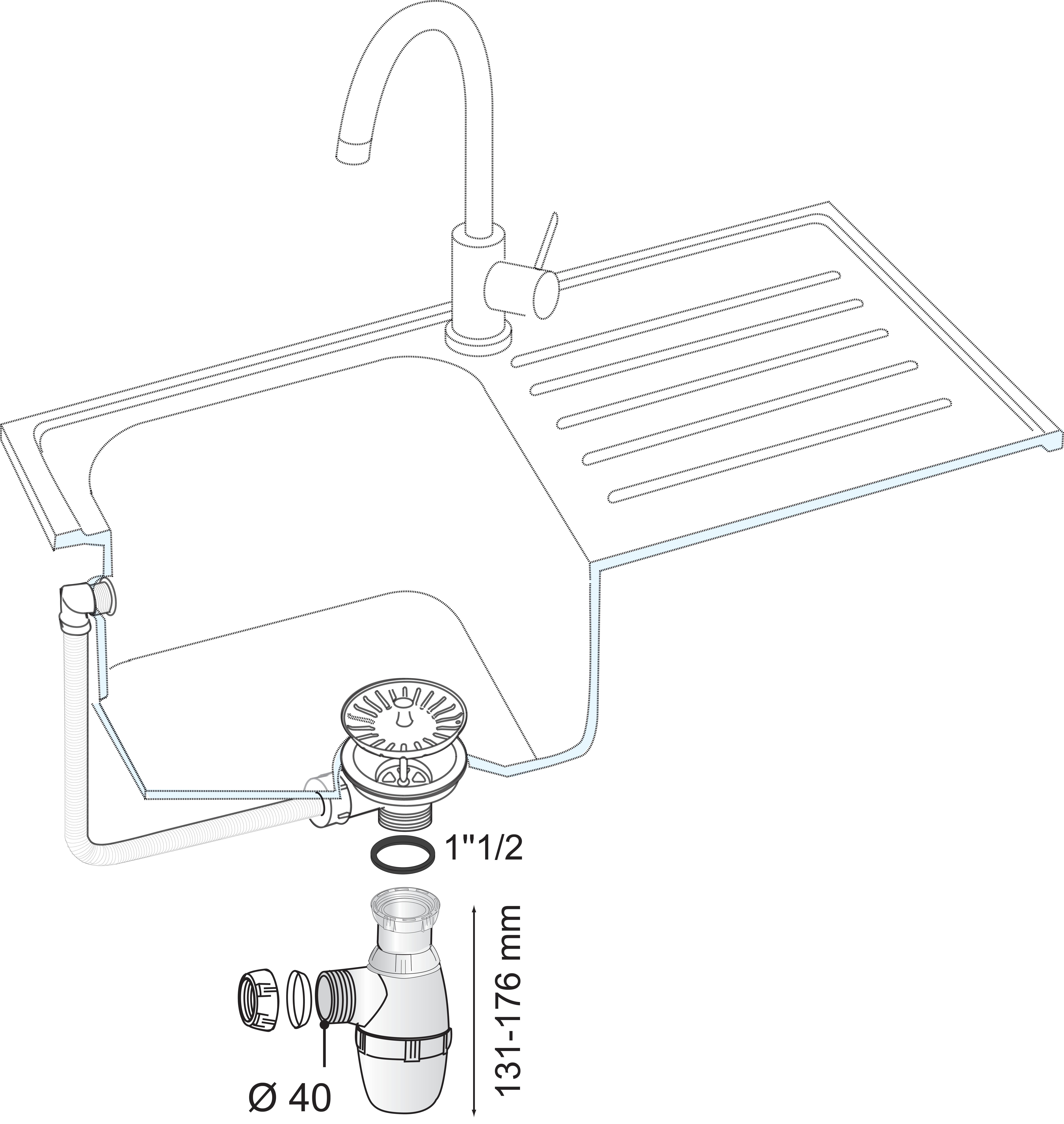 Siphon pour évier 1 cuve Diam.40 mm réglable en hauteur blanc NF - WIRQUIN - 3