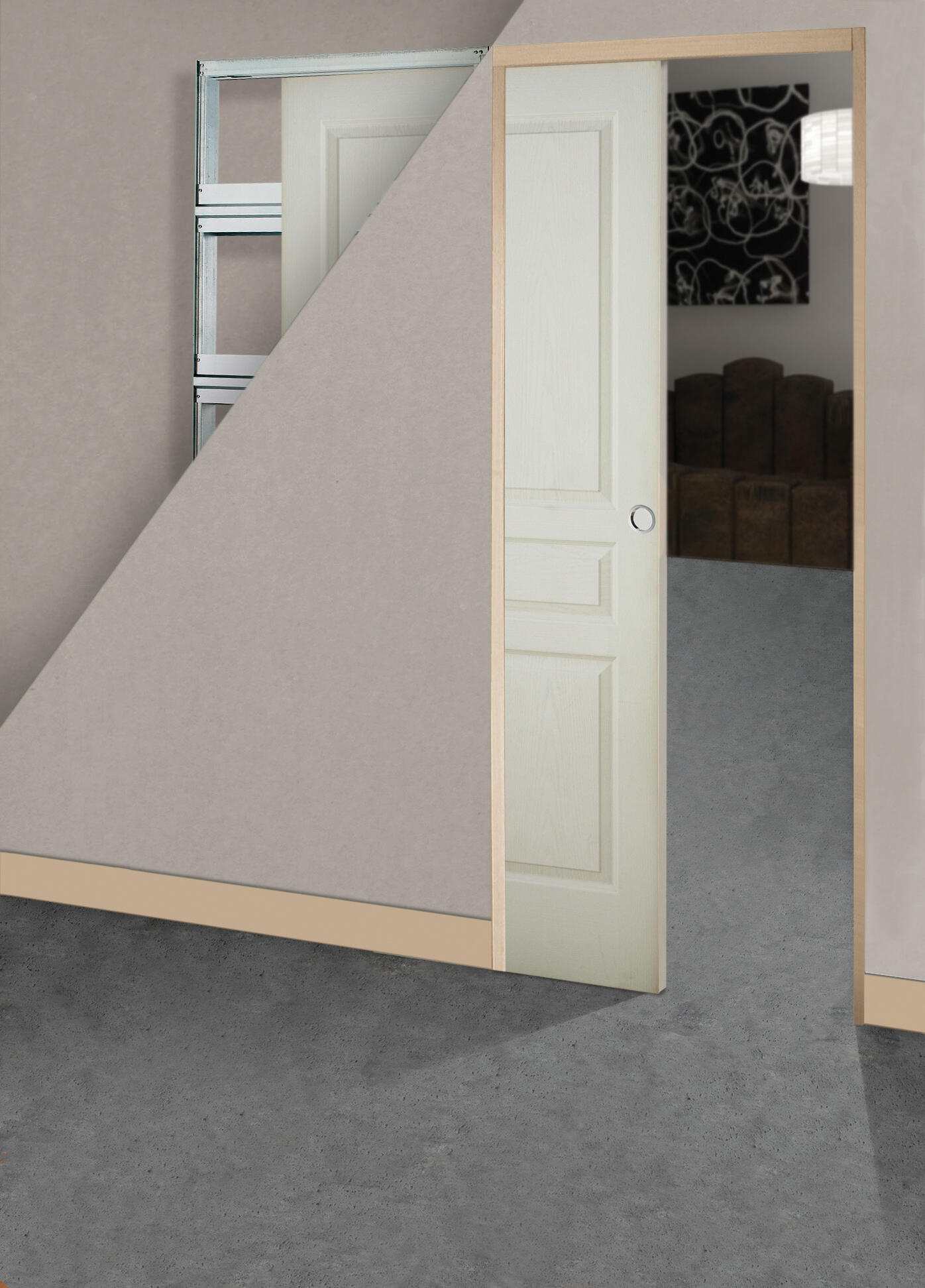 Système à galandage en kit pour porte de Larg.73 cm avec kit d'habillage - PROTEK - 3