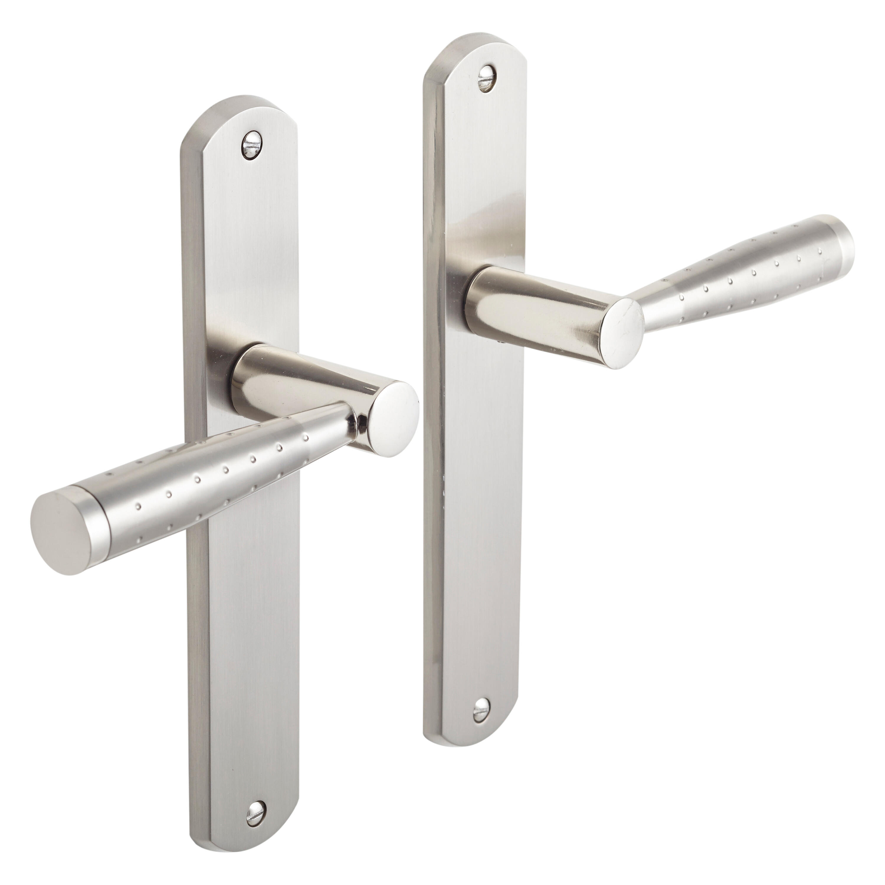 Poignée de porte sur plaque aspect nickel entraxe 195 mm bec de cane MERY x2 - 2