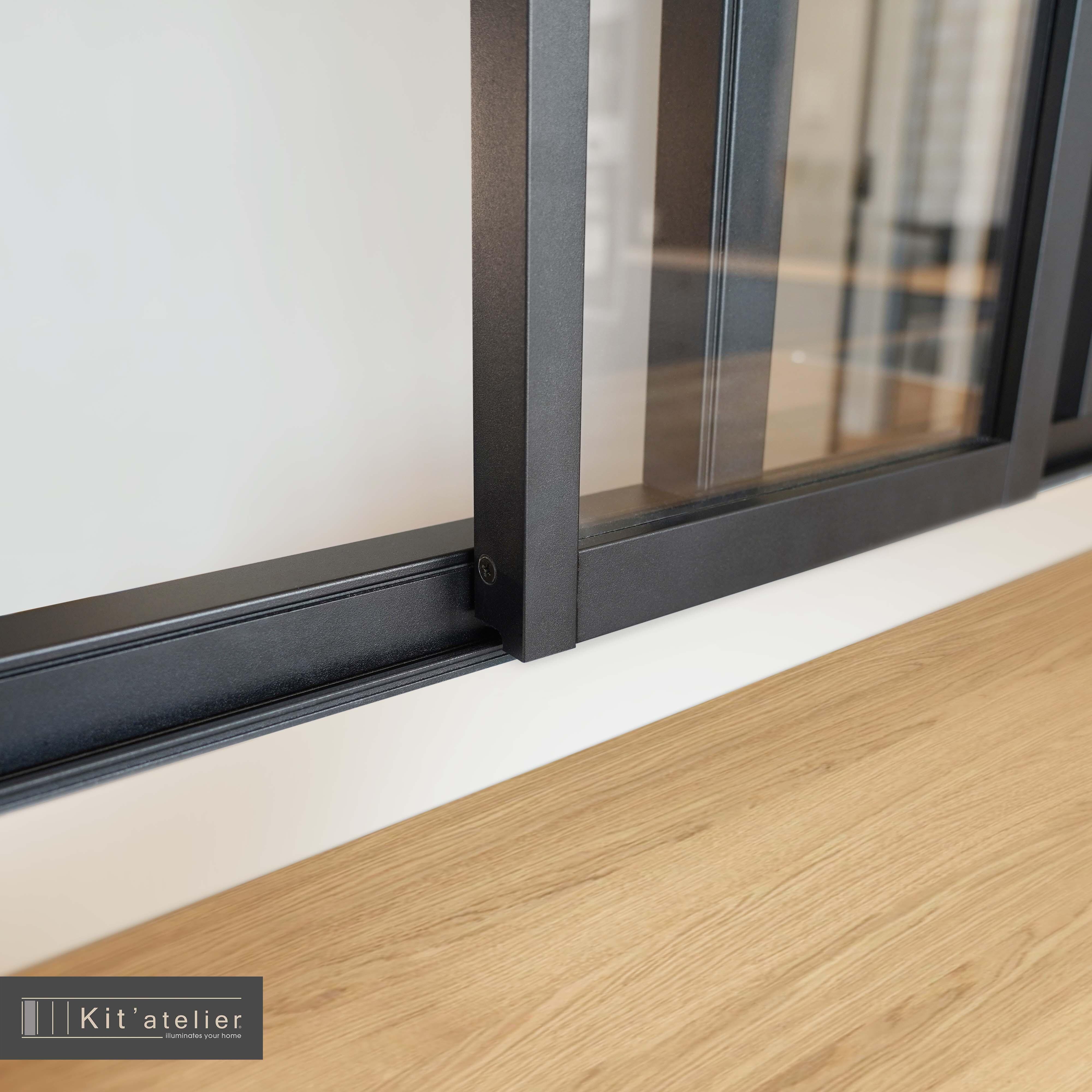 Verrière atelier aluminium coulissante, 3 vitrages inclus H.108 x l.93,20 cm noir sablé - 7