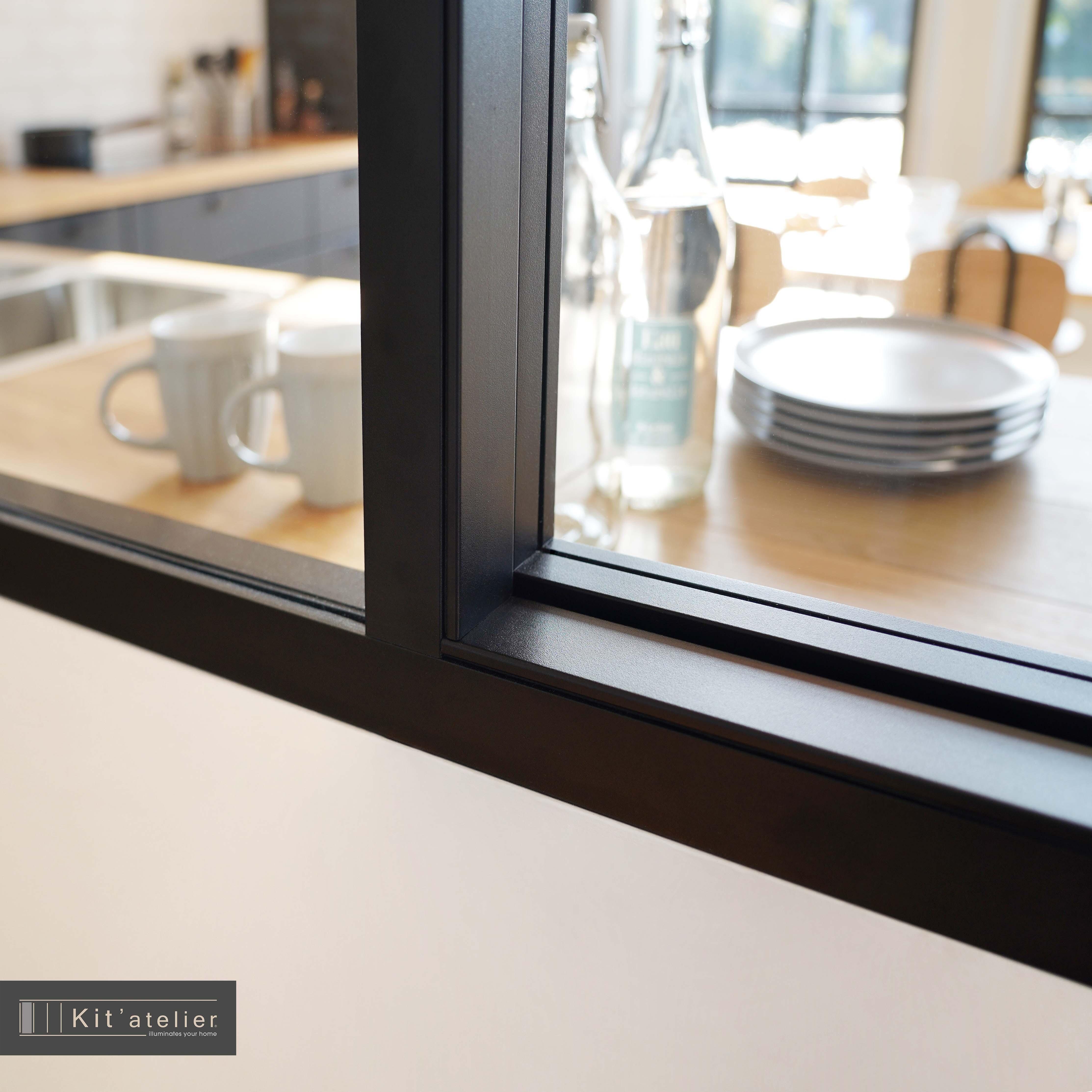 Verrière atelier aluminium coulissante, 3 vitrages inclus H.108 x l.93,20 cm noir sablé - 5