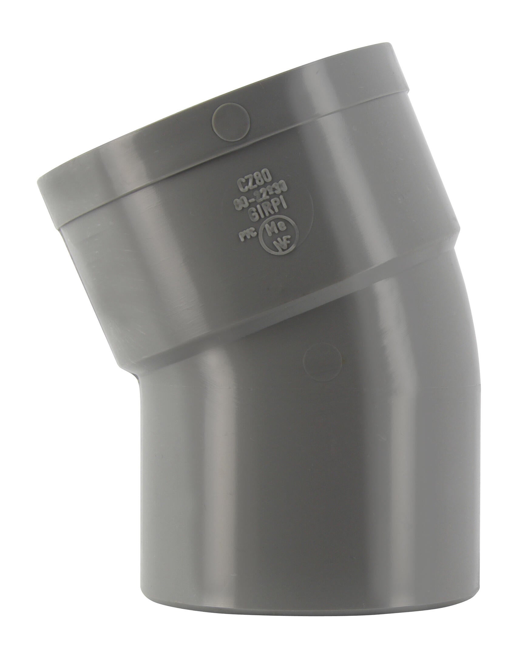 Coude évacuation  22°30 Mâle/Femelle Diam. 80 mm PVC  - NF-Me - 2