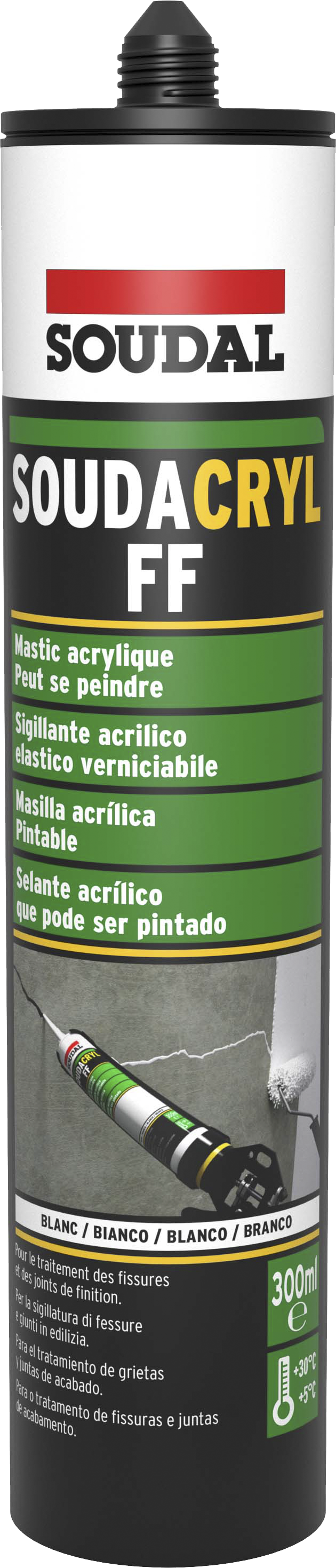 Mastic de rebouchage Soudacryl FF acrylique blanc 300 ml - SOUDAL