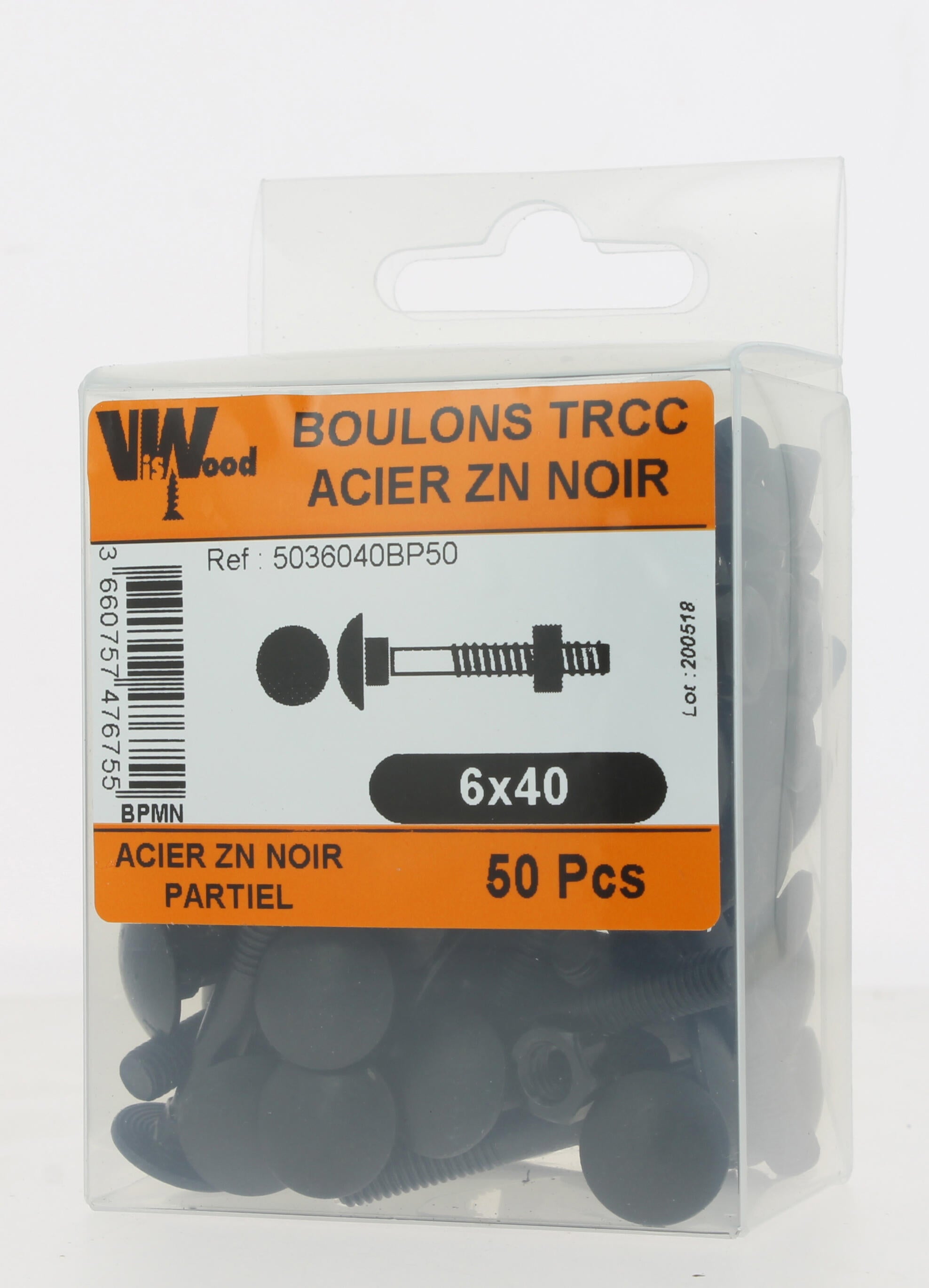Boulon bois acier zingué Diam. 6 x 40 mm Boîte de 50 - VISWOOD - 2