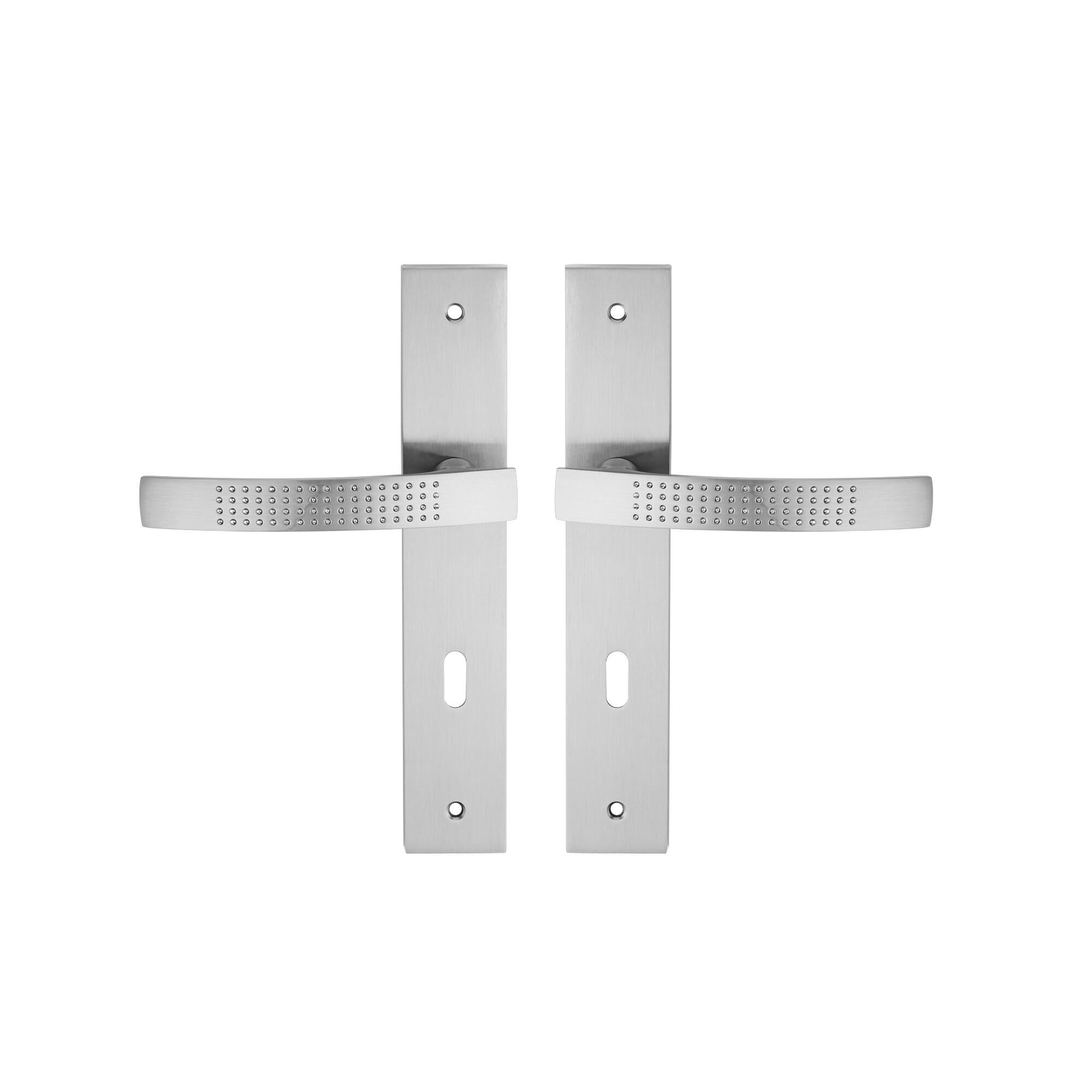 Poignée de porte sur plaque aspect nickel entraxe 195 mm Clé en L ILDA x2 - 2