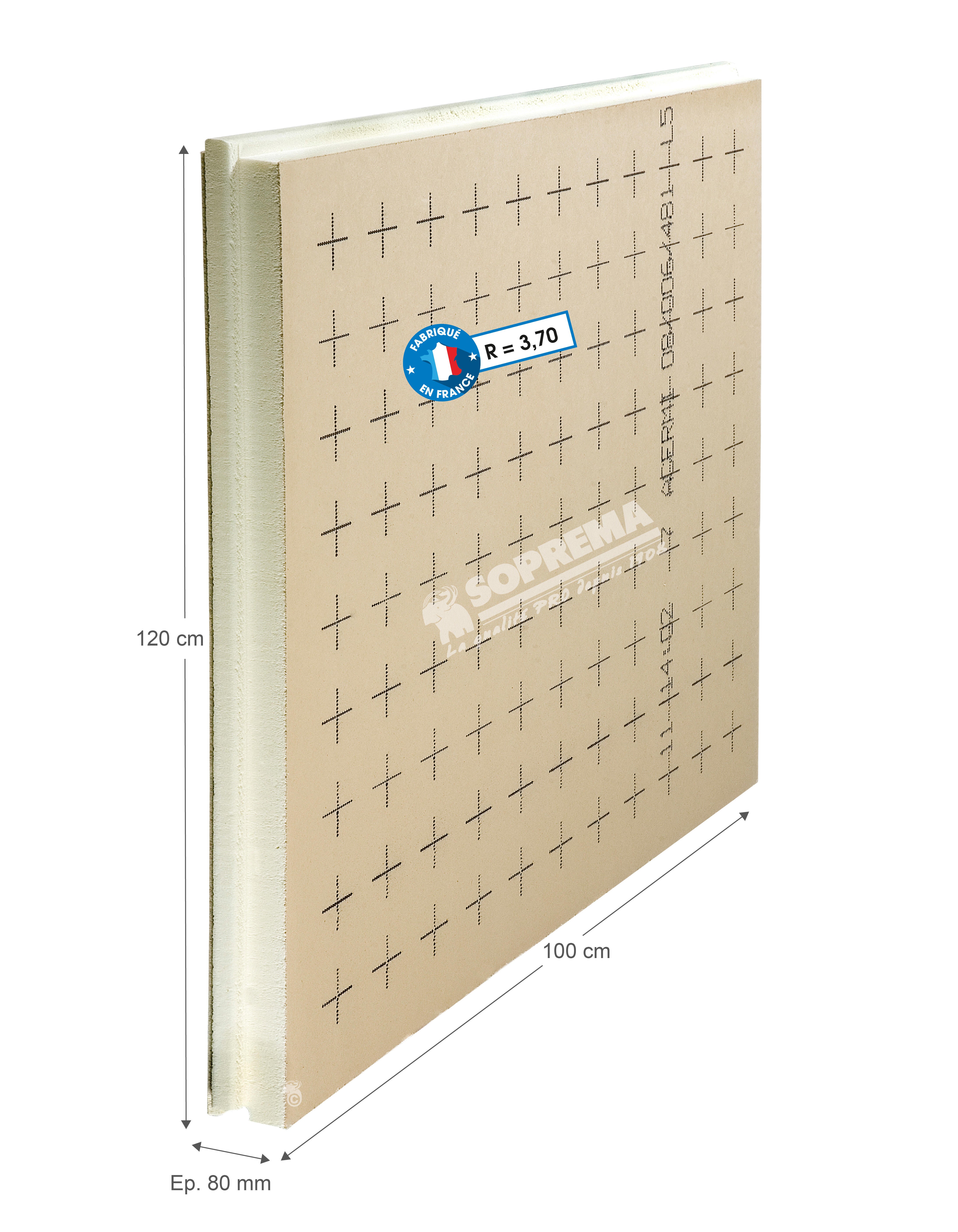 Panneau polyuréthane R=3,70 L.120 x l.100 cm Ep 80 mm - SOPREMA - 3