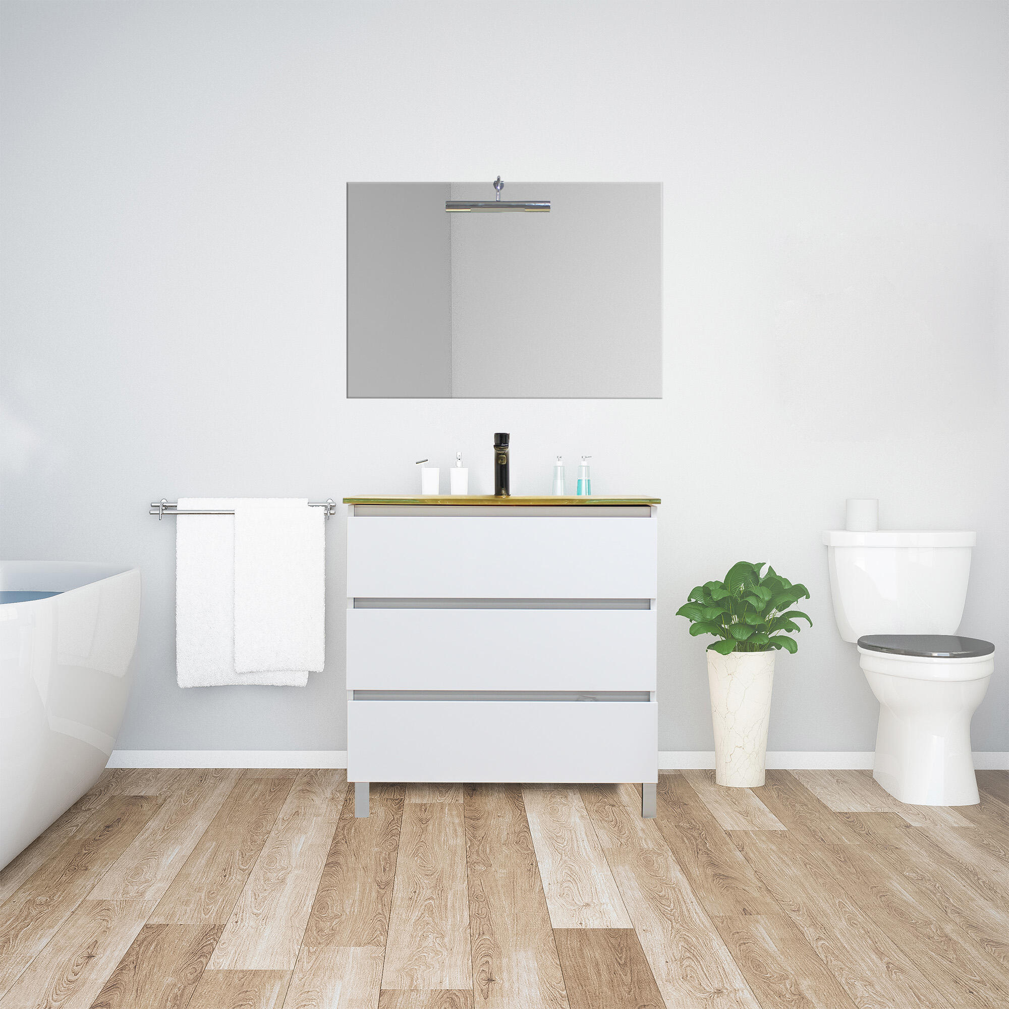 Mueble da baño con lavabo y espejo laris blanco/oro 90 cm
