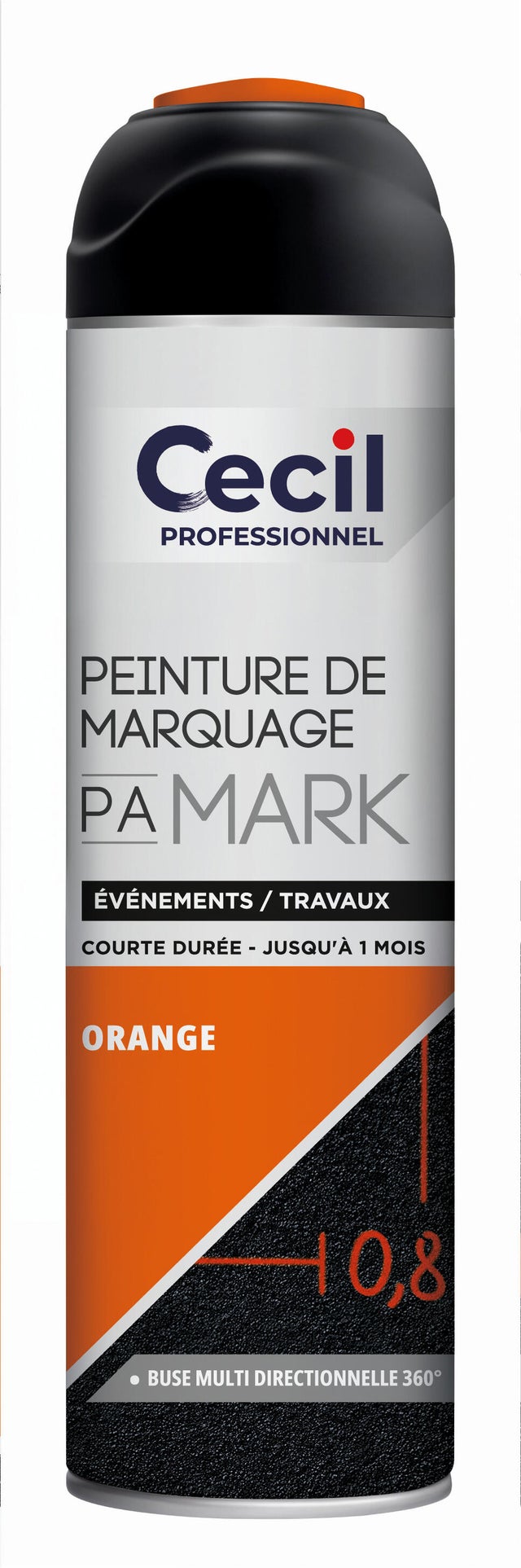Peinture aérosol de marquage temporaire courte durée orange 500 ml - CECIL PRO