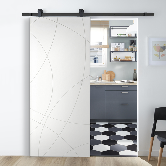 Porta Scorrevole In Legno Di Pino Massiccio – 90x210 Cm, Kit Ferramenta Incluso, Guida In Acciaio, Design Rustico Per Interni
