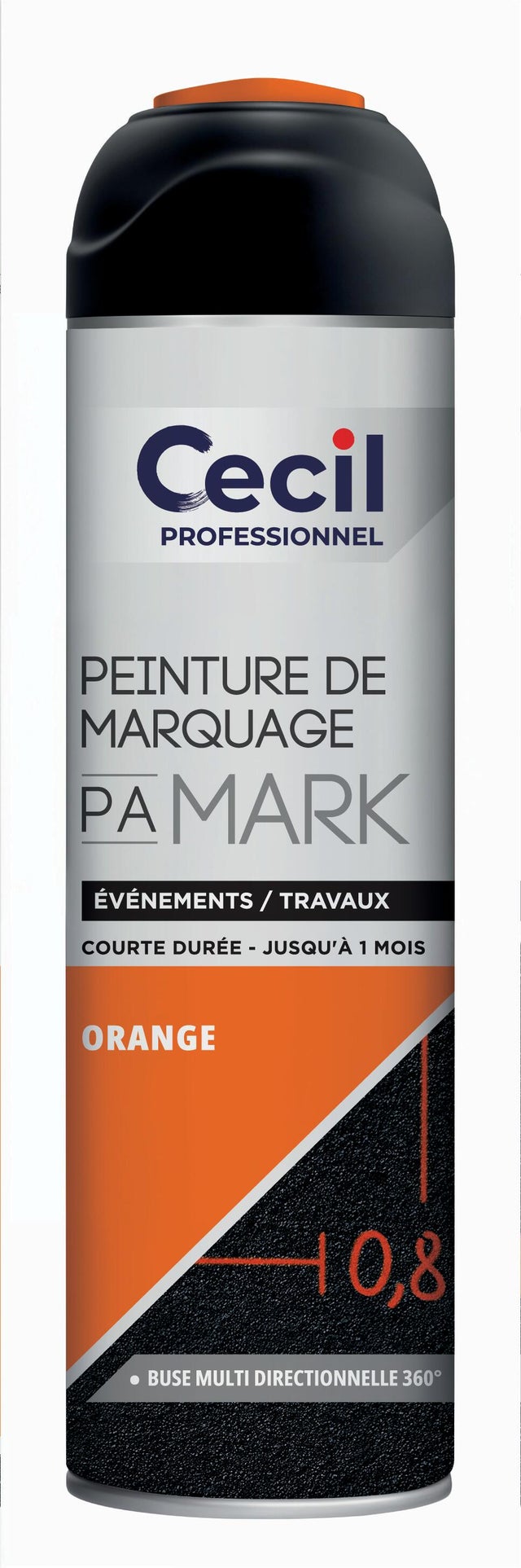 Peinture aérosol de marquage temporaire courte durée orange 500 ml - CECIL PRO