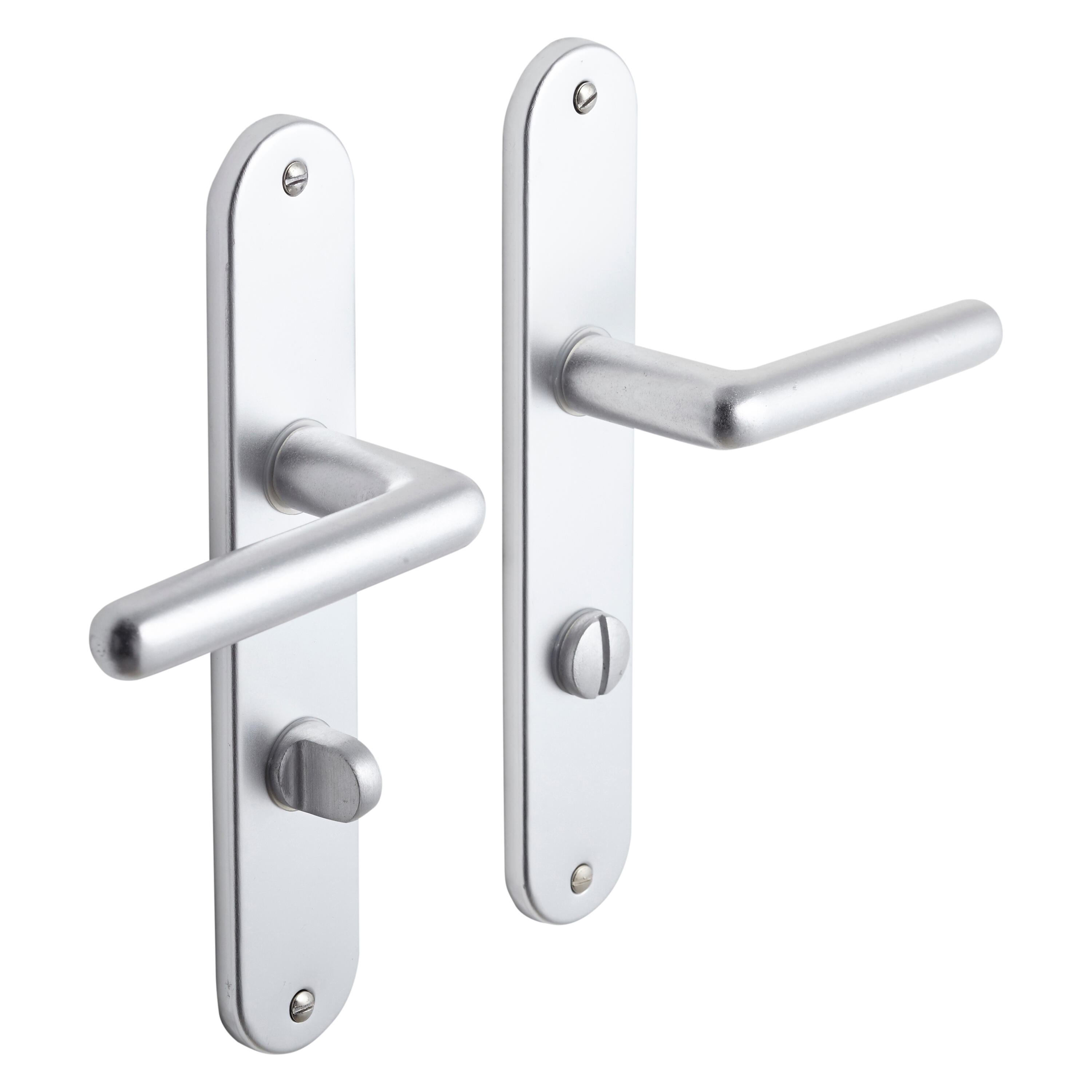 Poignée de porte sur plaque aspect nickel entraxe 195 mm à condamnation HELMA x2 - 4