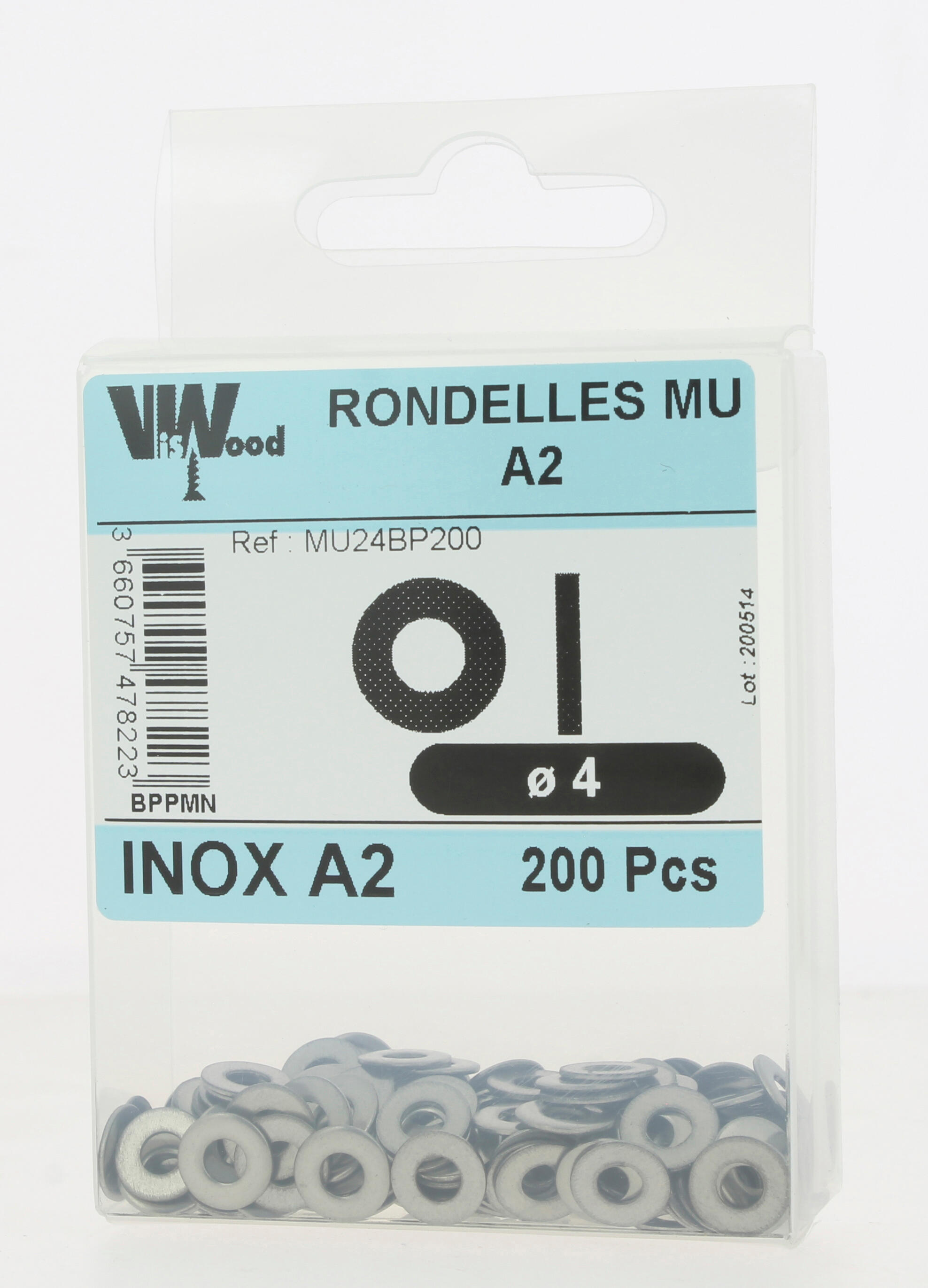 Rondelles moyennes MU inox A2 Diam. 4 x 10 mm Boîte de 200 - VISWOOD - 3
