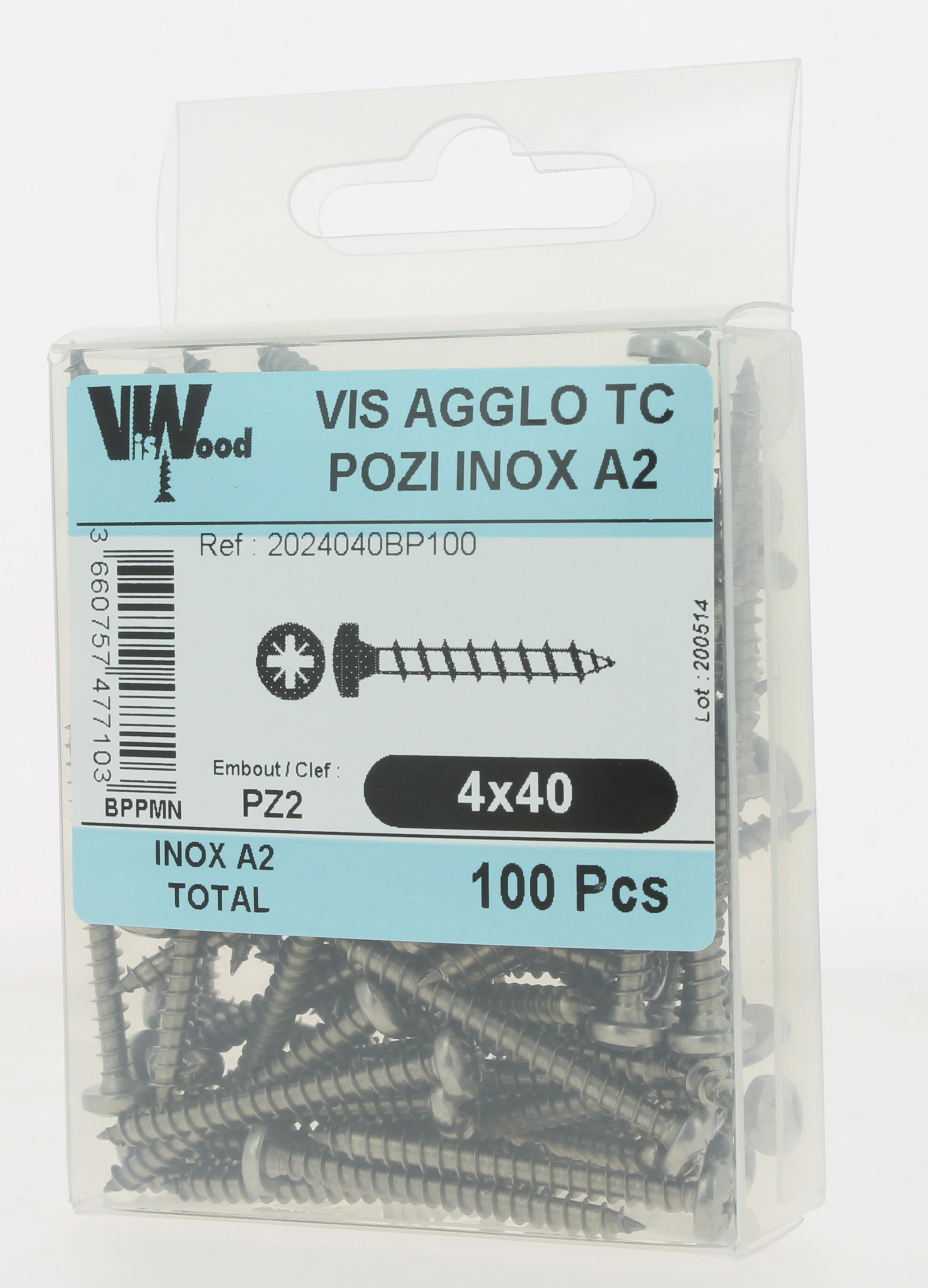 Vis bois inox A2 Diam. 4 x 40 mm Boîte de 100 - VISWOOD - 3