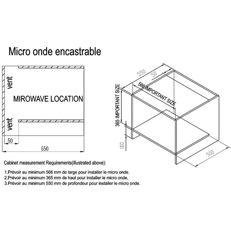 Four micro-ondes encastrable colonne noir/inox 25 L - MEG55K2 FRIONOR - 2