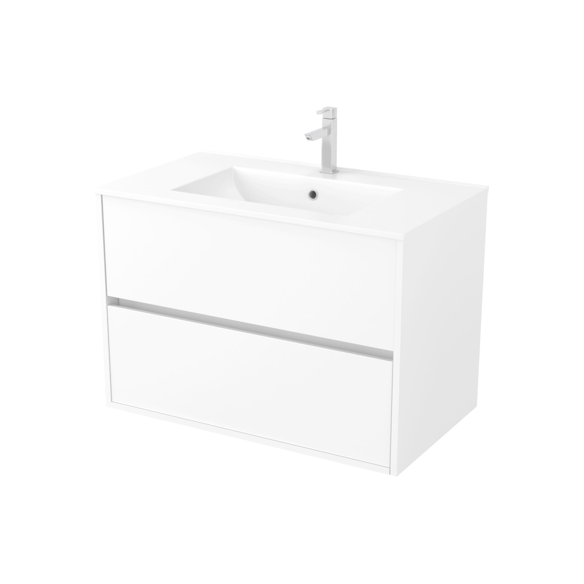 Meuble sous vasque suspendu 2 tiroirs blanc laqué l.80 x P.45,50 x H.54 cm - ATOS - 4