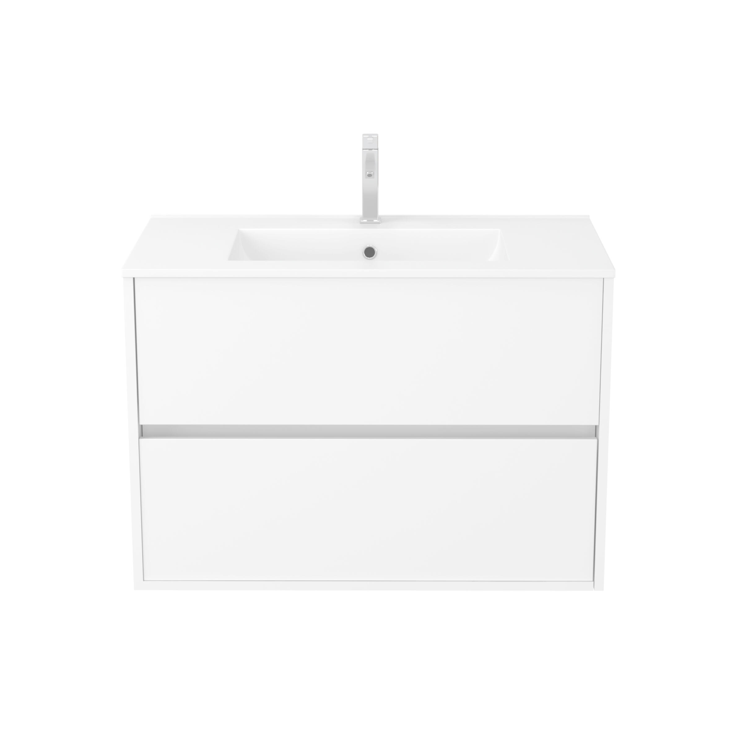 Meuble sous vasque suspendu 2 tiroirs blanc laqué l.80 x P.45,50 x H.54 cm - ATOS - 2