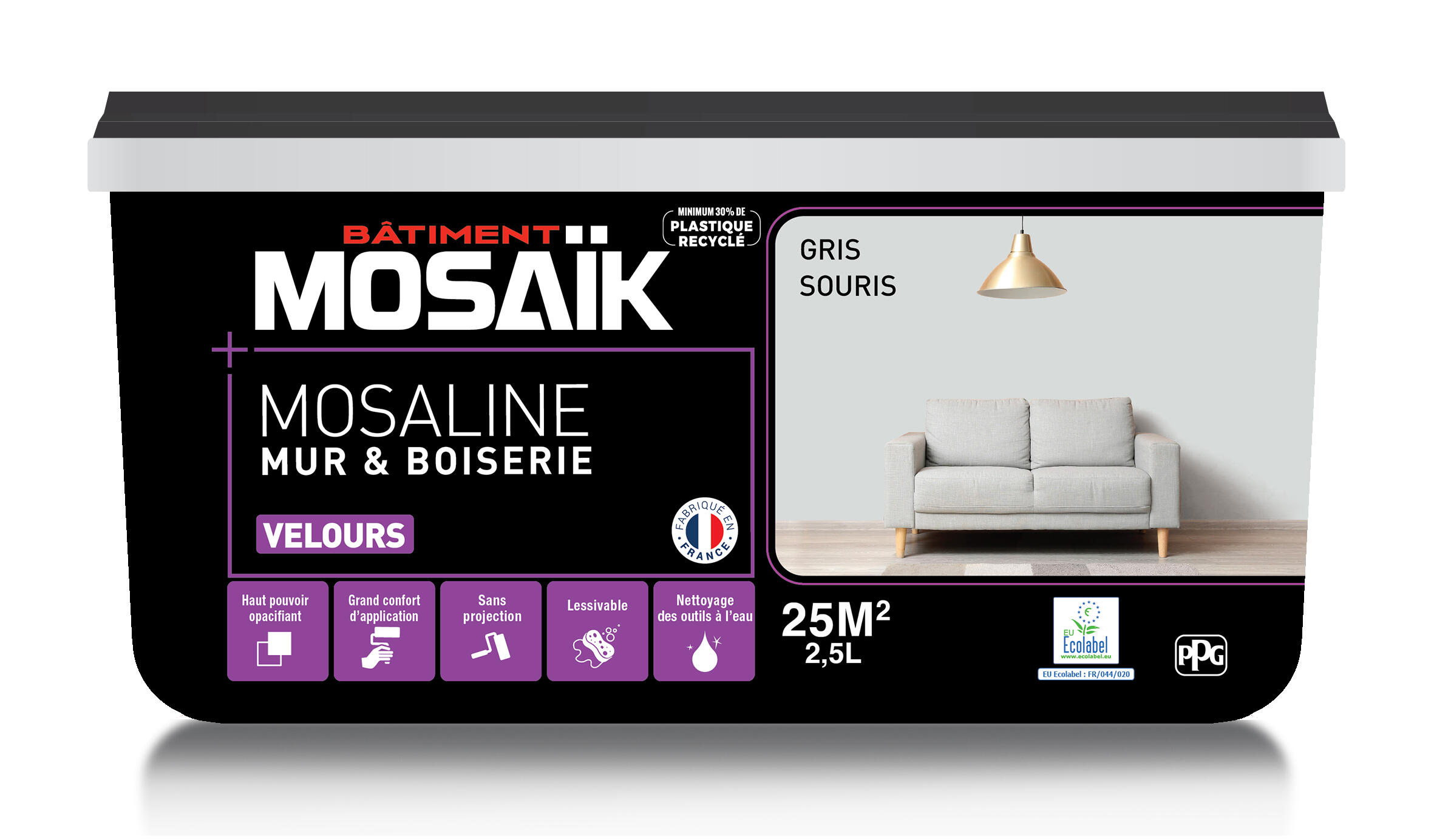 Peinture intérieure multi support acrylique velours gris souris 2,5 L Mosaline - MOSAIK - 4