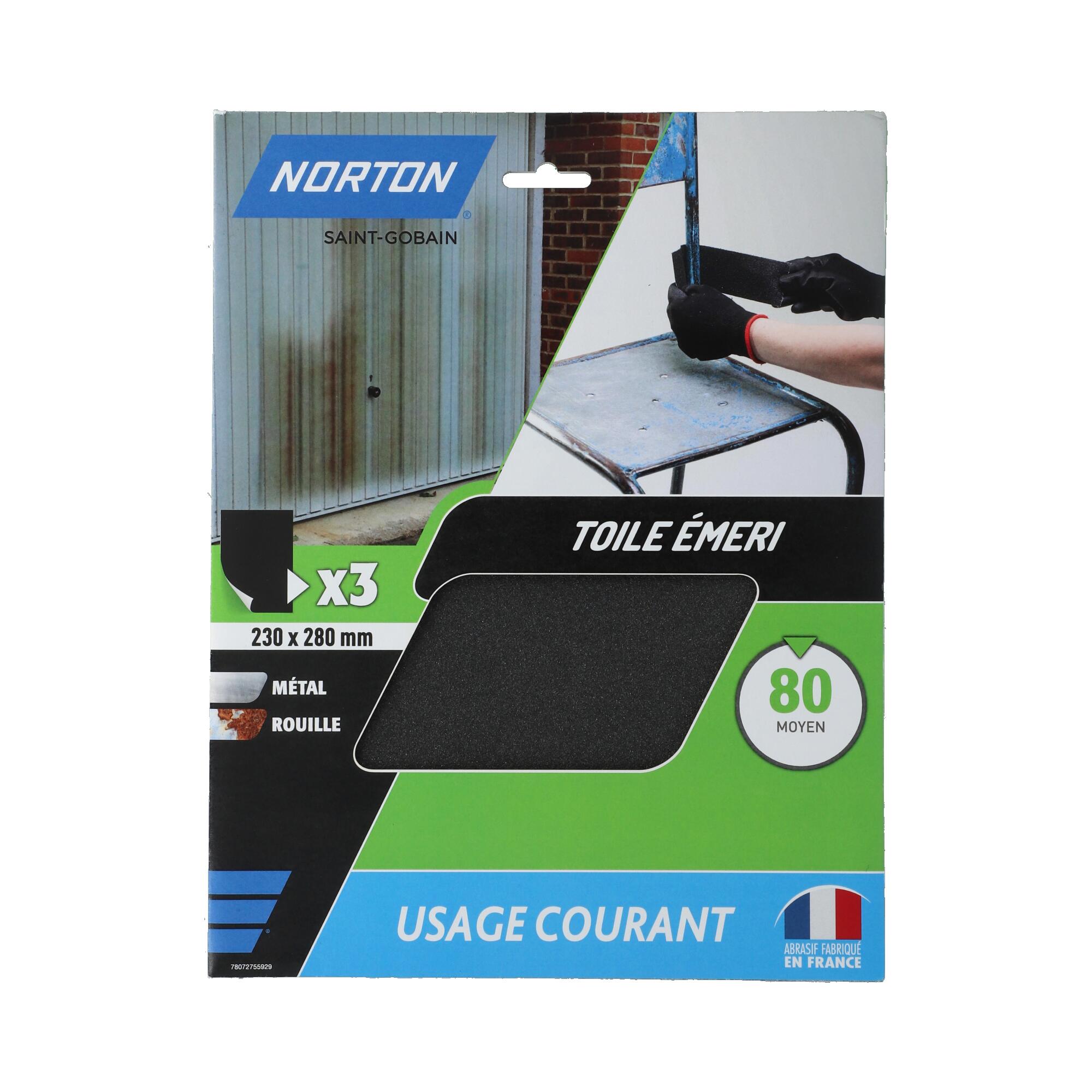 Papier abrasif toile émeri grain 80 lot de 3  - NORTON - 2