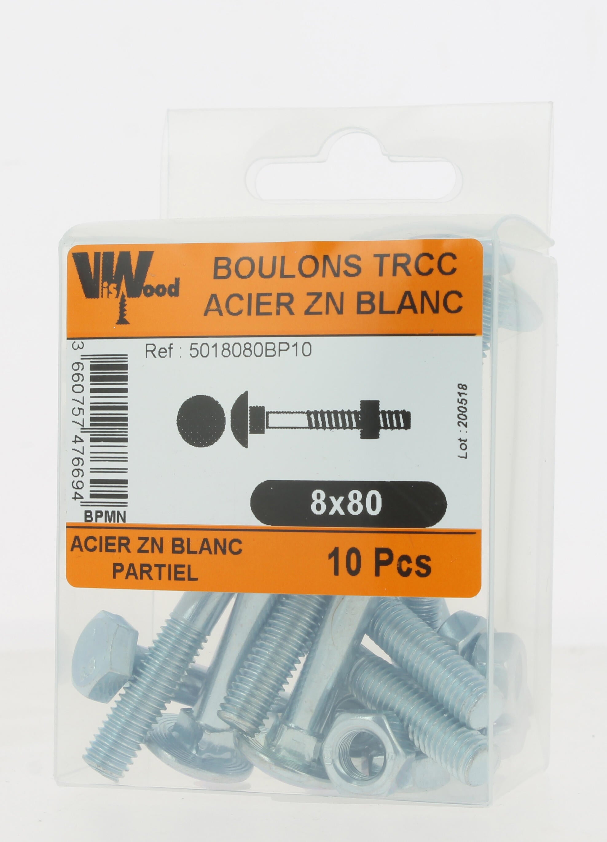Boulon Diam.8 mm tête ronde collet carré Boîte de 10 - VISWOOD - 3