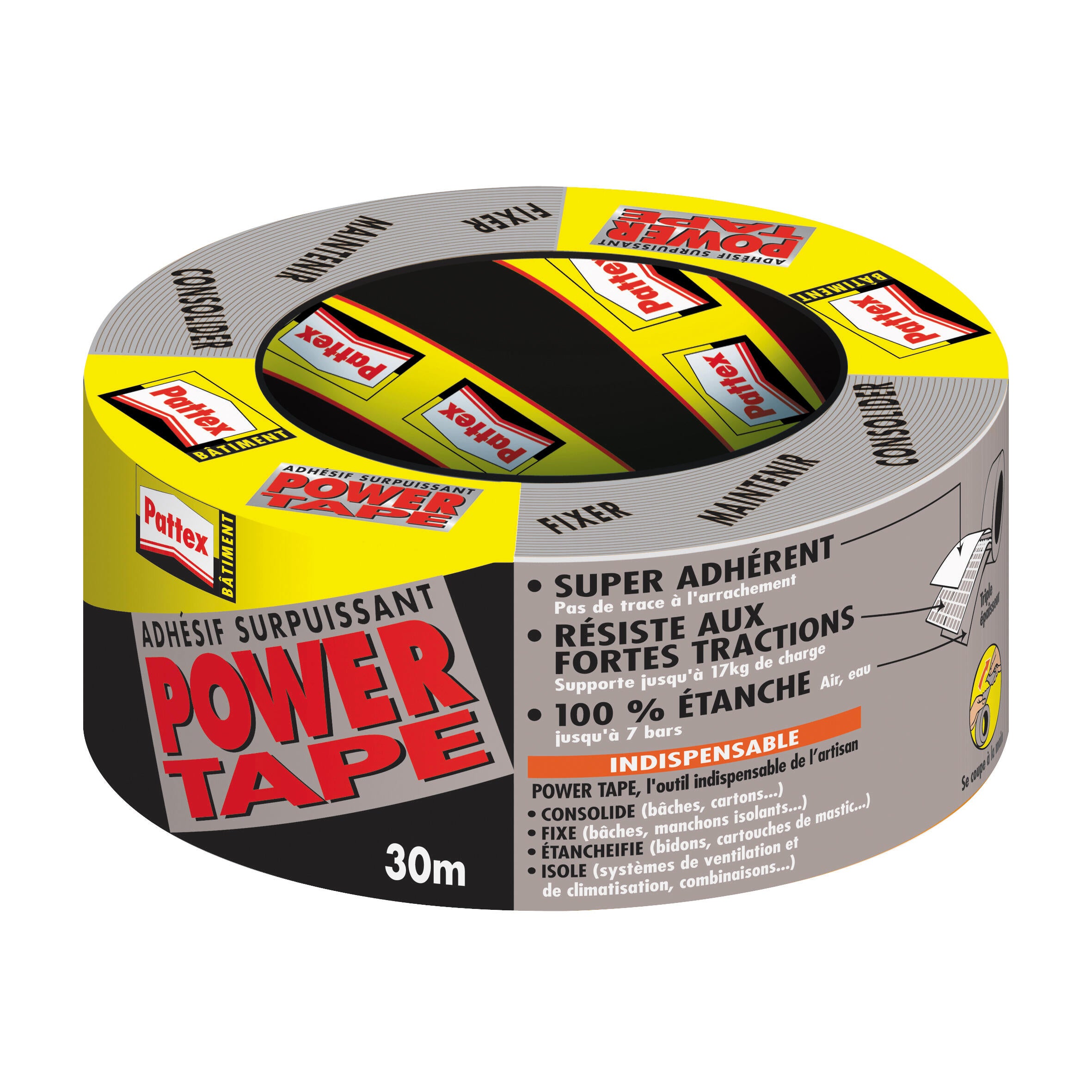 Adhésif de réparation gris l.48 mm x L.30 m Power Tape - PATTEX - 3