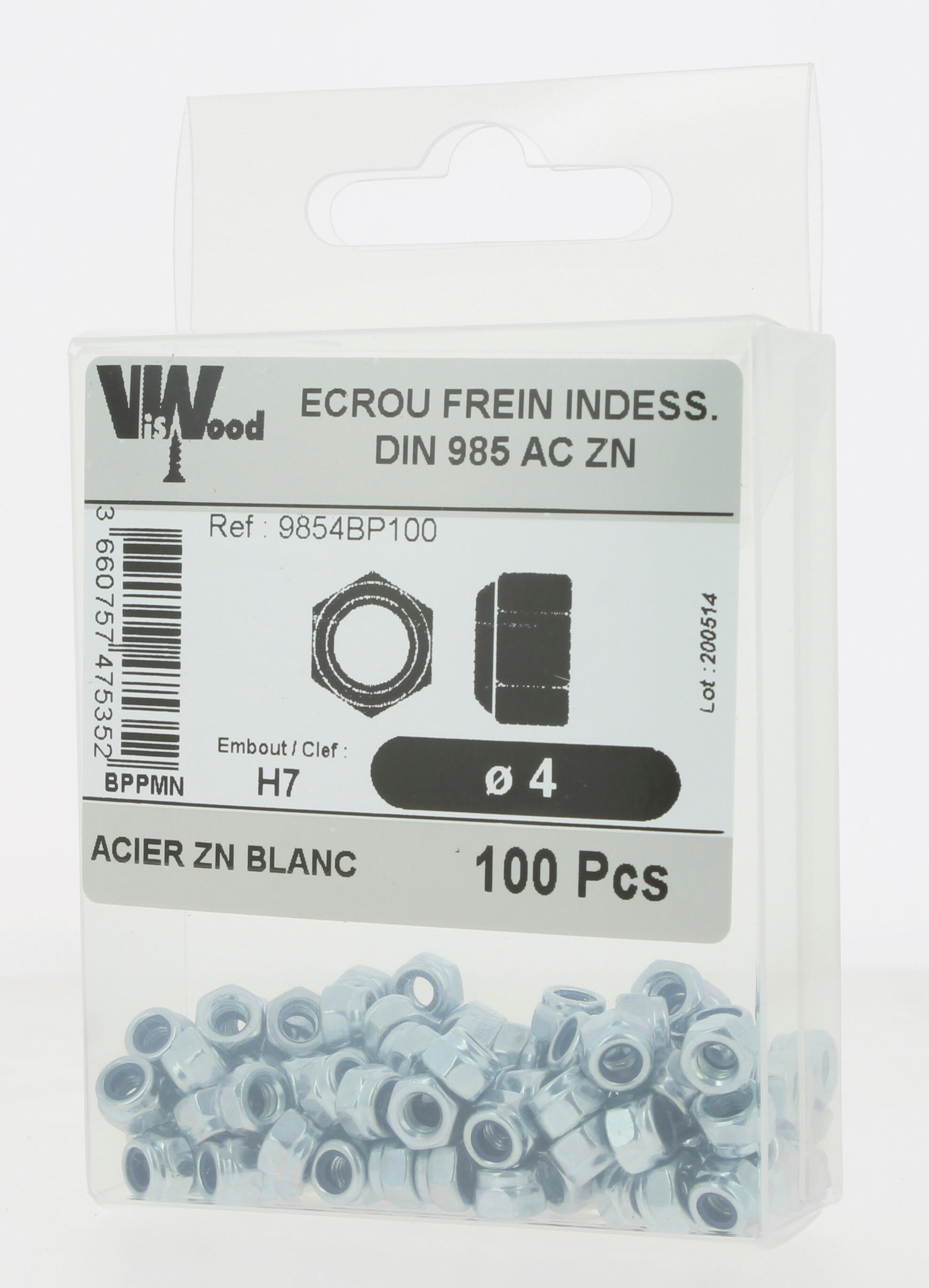 Écrous indessérables acier zingué blanc diam.4 mm X100 - VISWOOD - 3