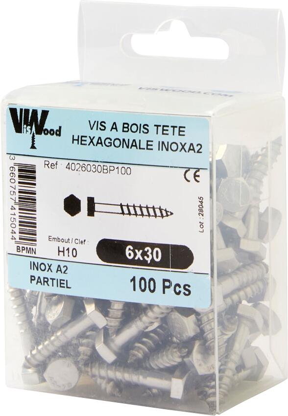 Tirefonds bois inox A2 Diam. 6 x 30 mm Boîte de 100 - VISWOOD - 3