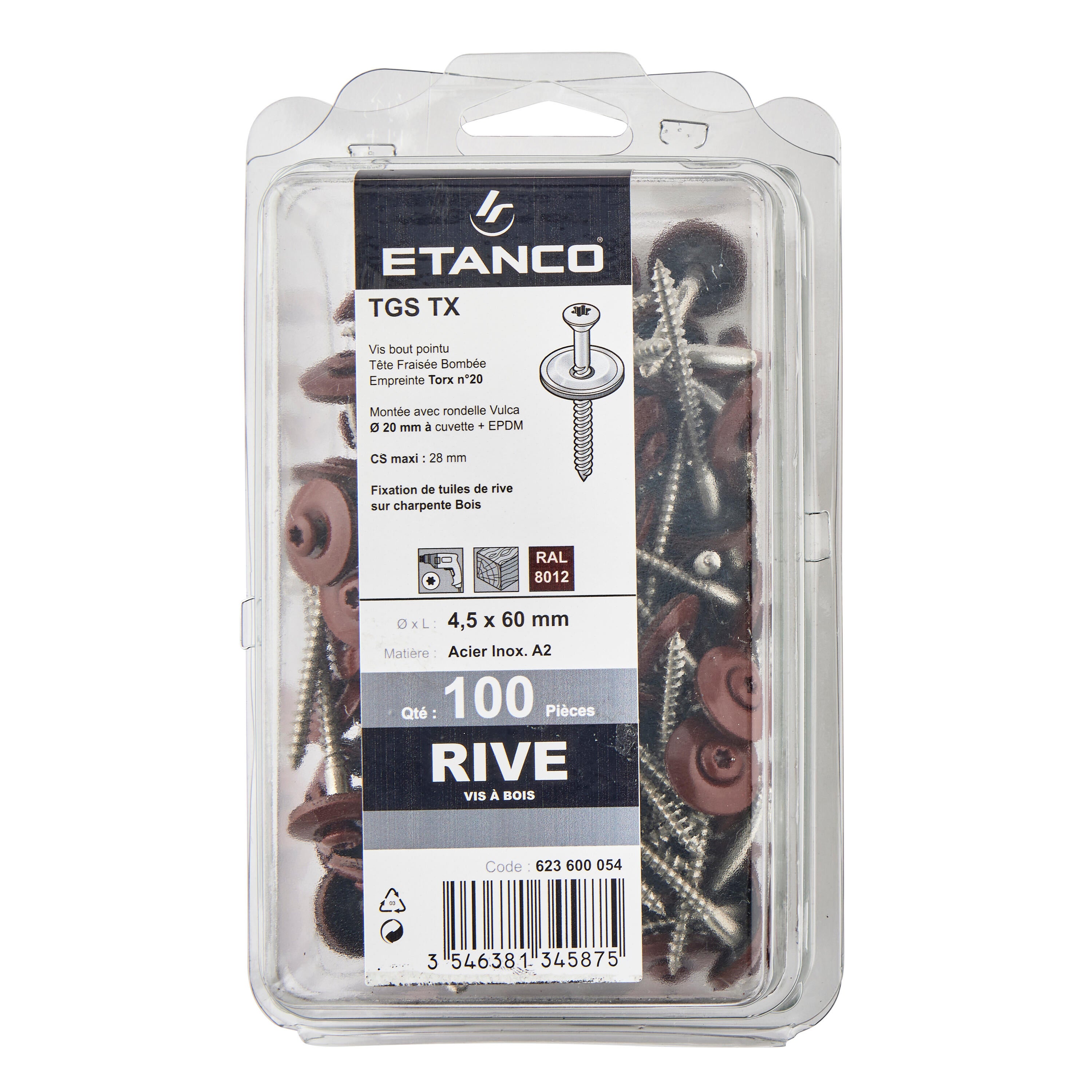 Vis bois inox A2 Diam. 4,5 x 60 mm Boîte de 100 - ETANCO - 3