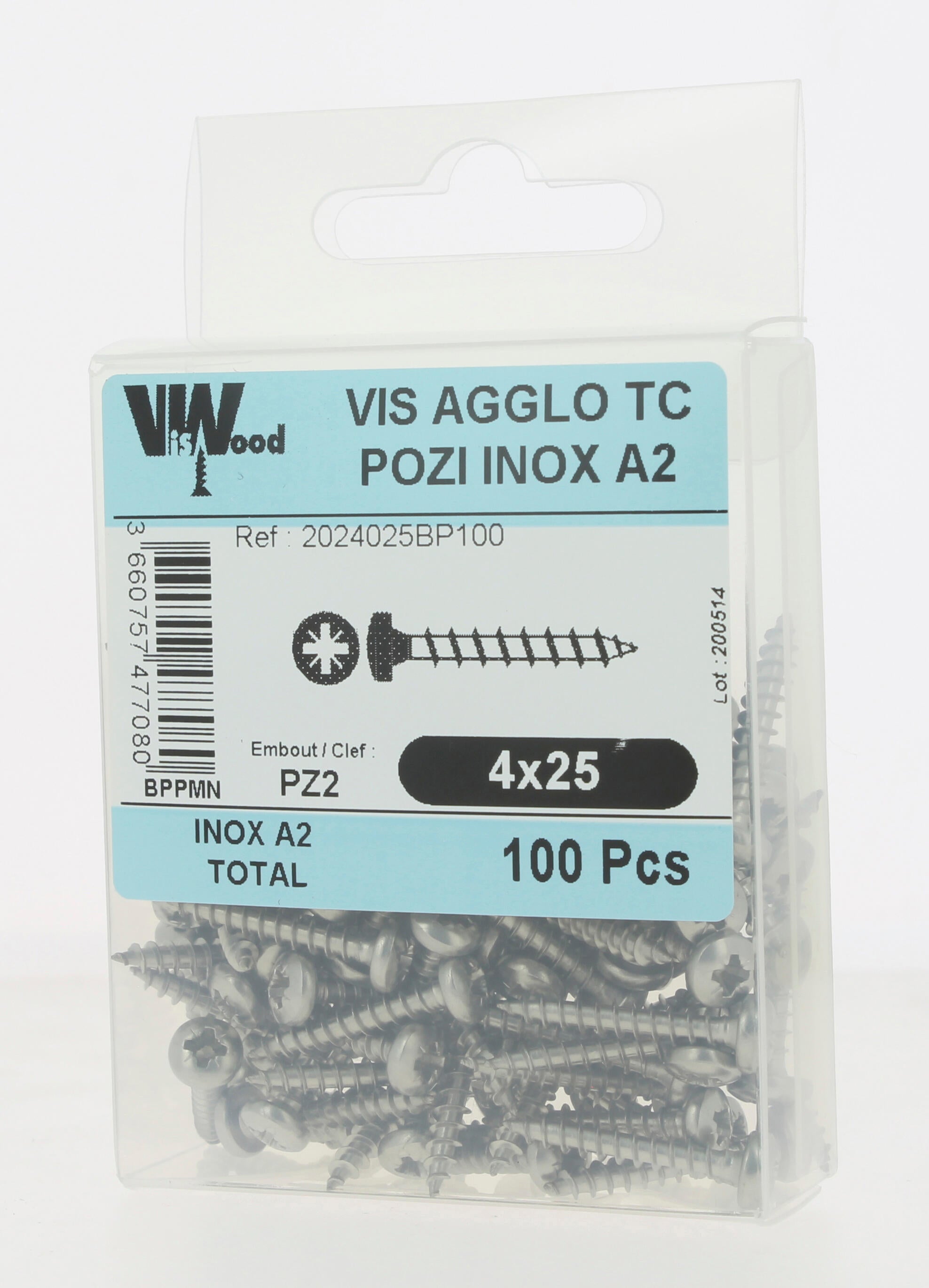 Vis bois inox A2 Diam. 4 x 25 mm Boîte de 100 - VISWOOD - 3