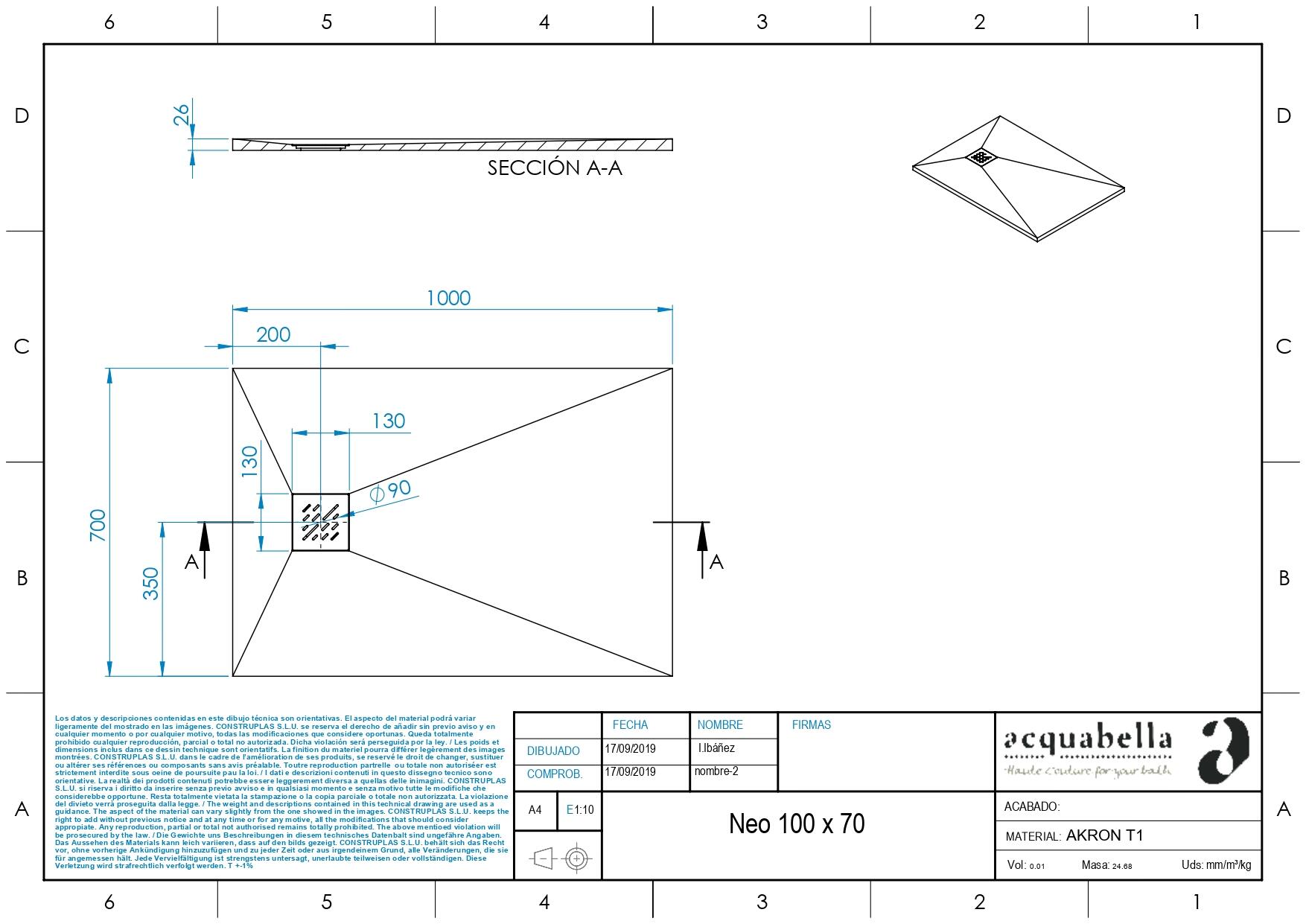 Receveur de douche extra-plat L.100 x l.70 cm Ep.2,6 cm résine blanc Senstures - 2
