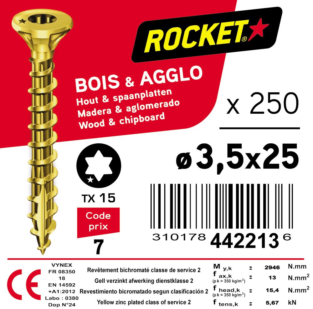 Vis bois Diam. 3,5 x 25 mm Boîte de 250 - ROCKET - 2