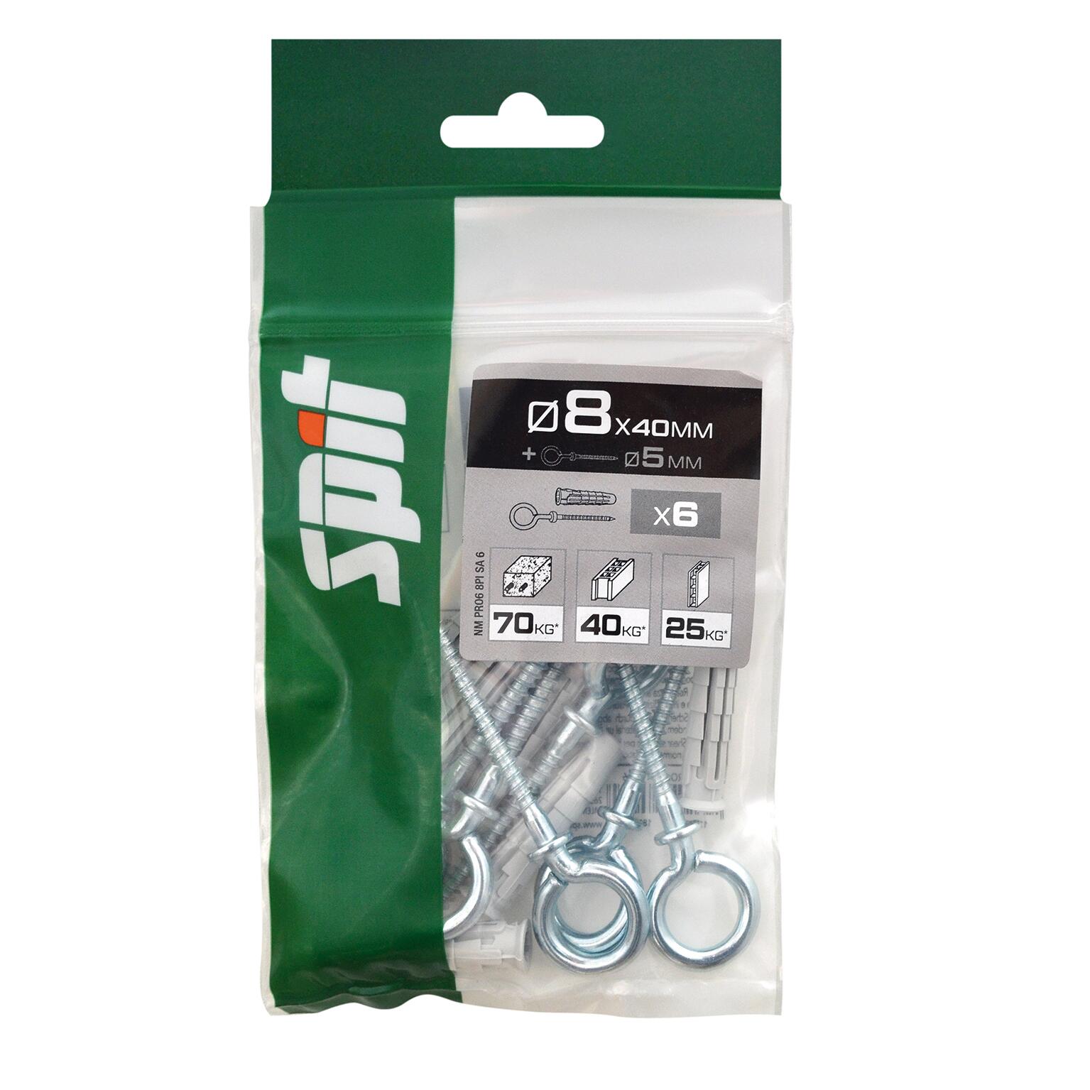 Cheville nylon avec piton multi-matériaux Diam.8 mm x 40 mm - SPIT Pro6 (lot de 6) - 2