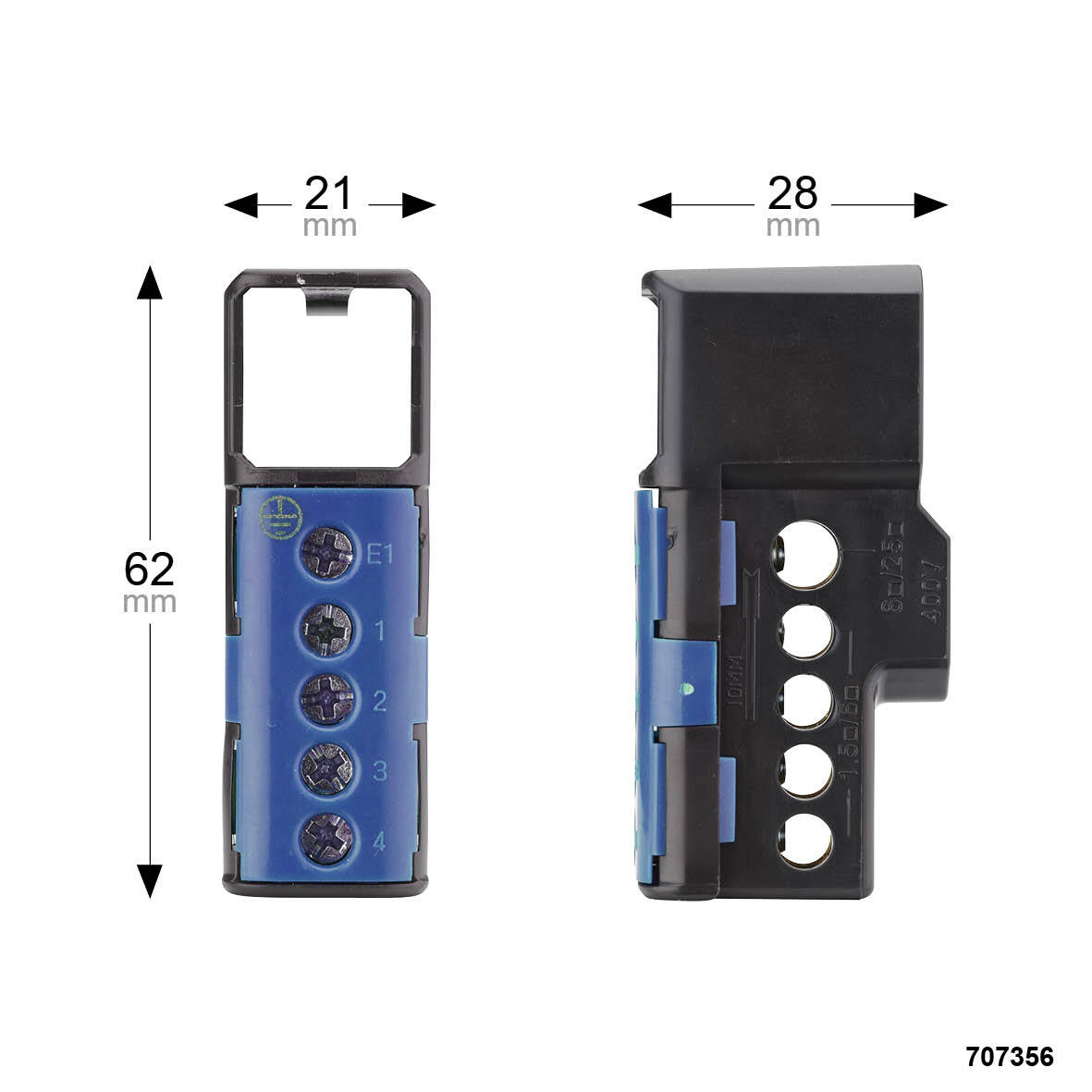 Bornier Neutre 5Borne de connexion Bleu  - 2