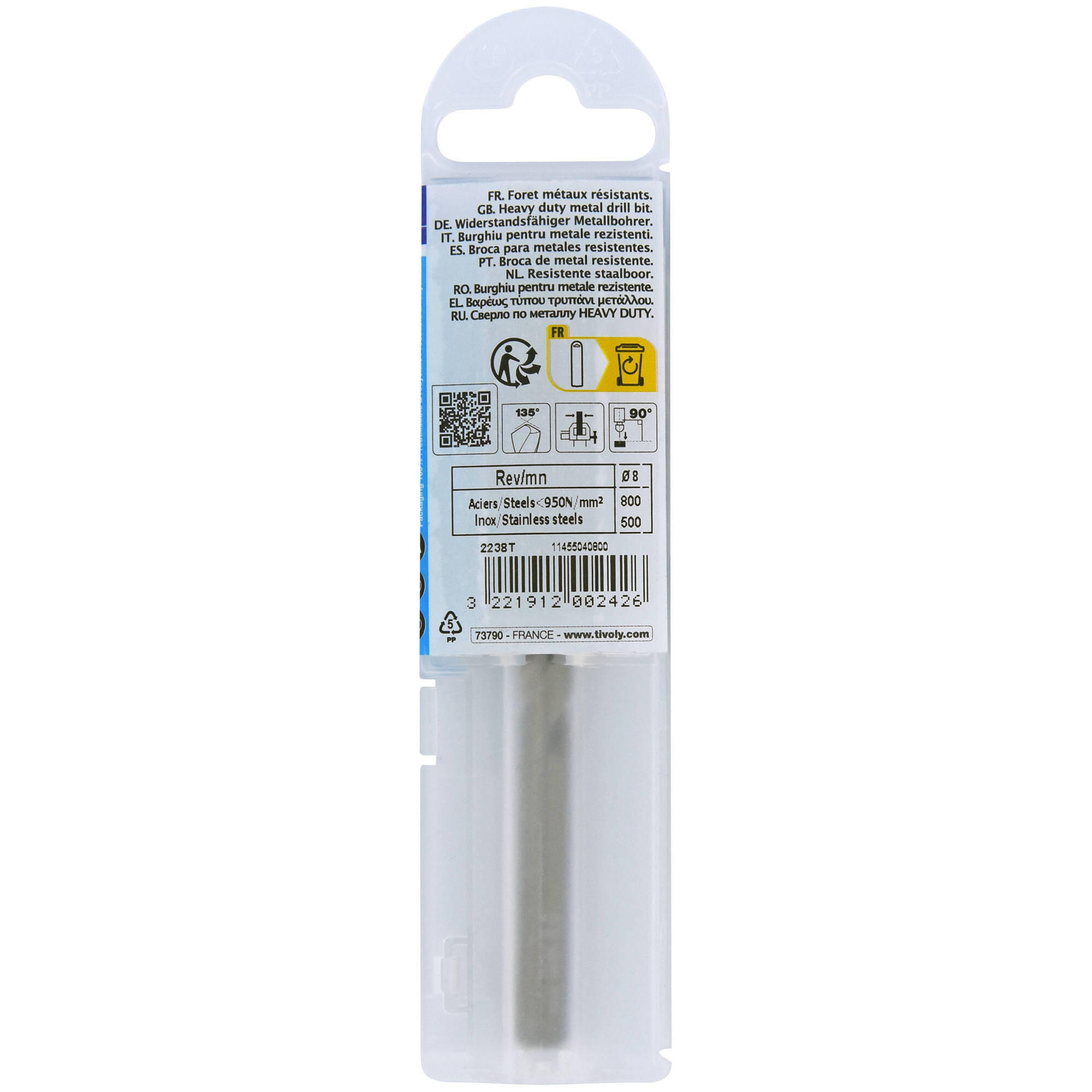 Foret métal HSS Cobalt 5% Diam.8 mm L.117 mm - TIVOLY - 6