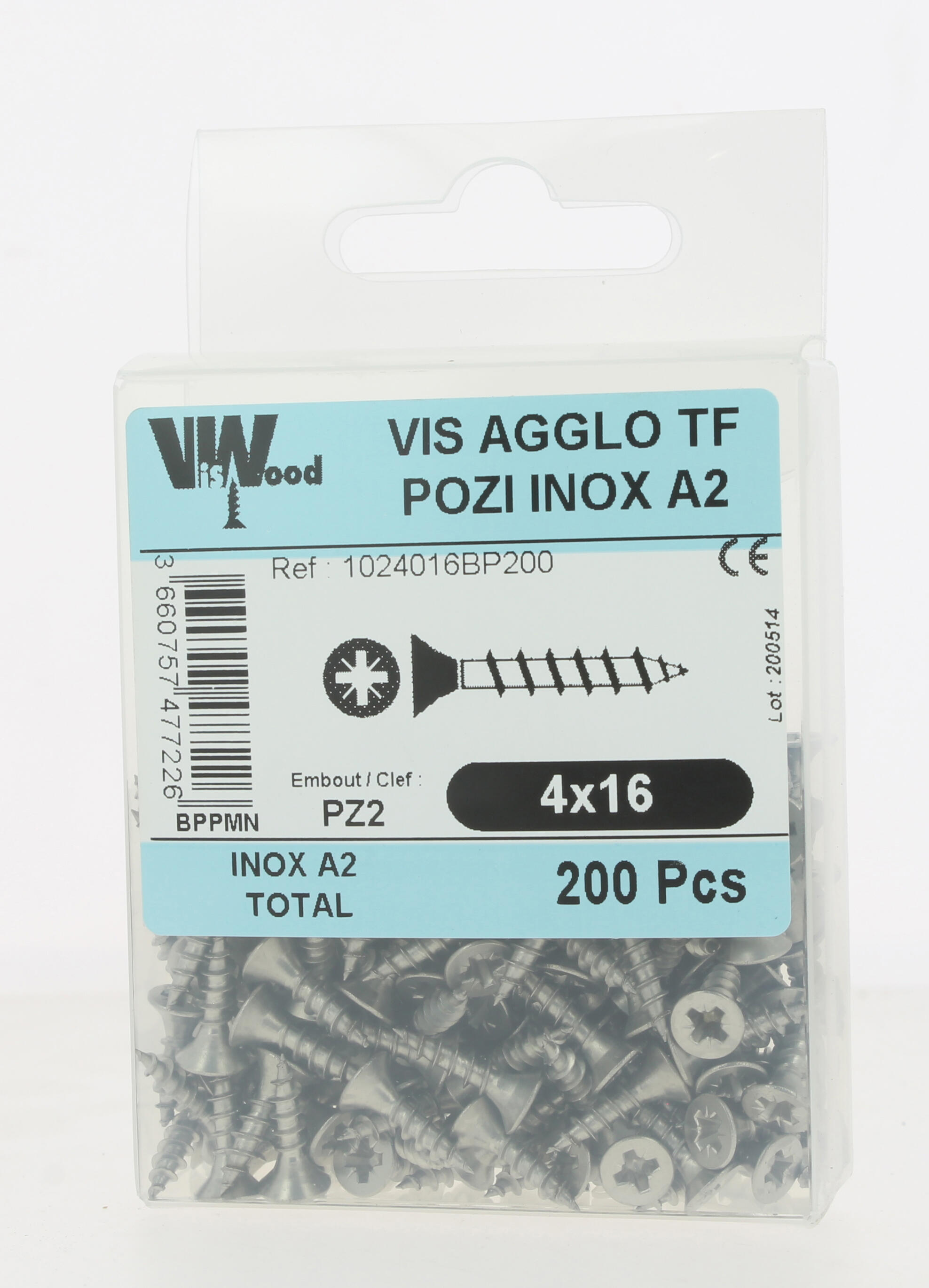 Vis bois inox A2 Diam. 4 x 16 mm Boîte de 200 - VISWOOD - 3