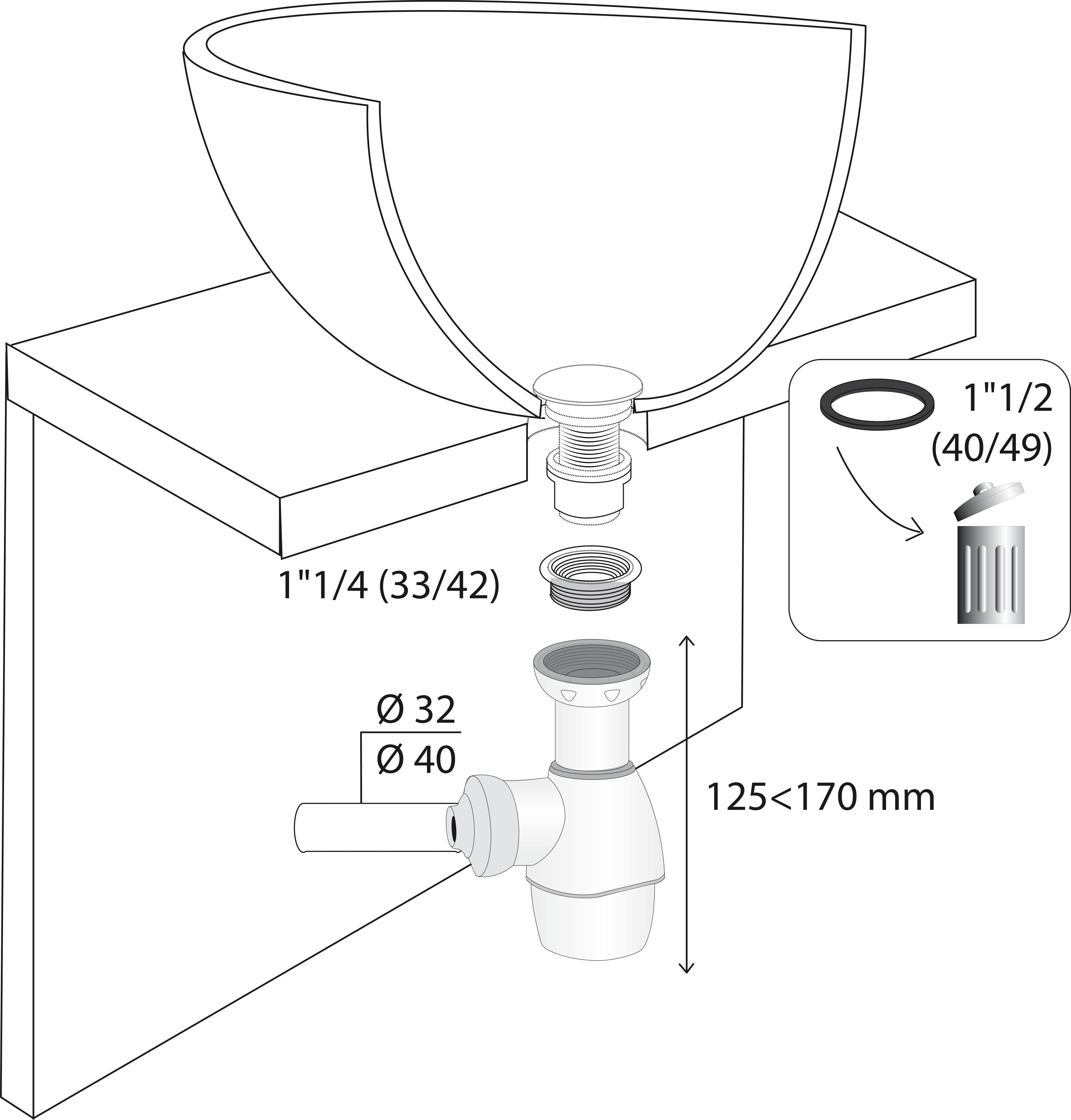 Siphon pour lavabo Diam.32 mm gain de place réglable en hauteur blanc NF - WIRQUIN - 4