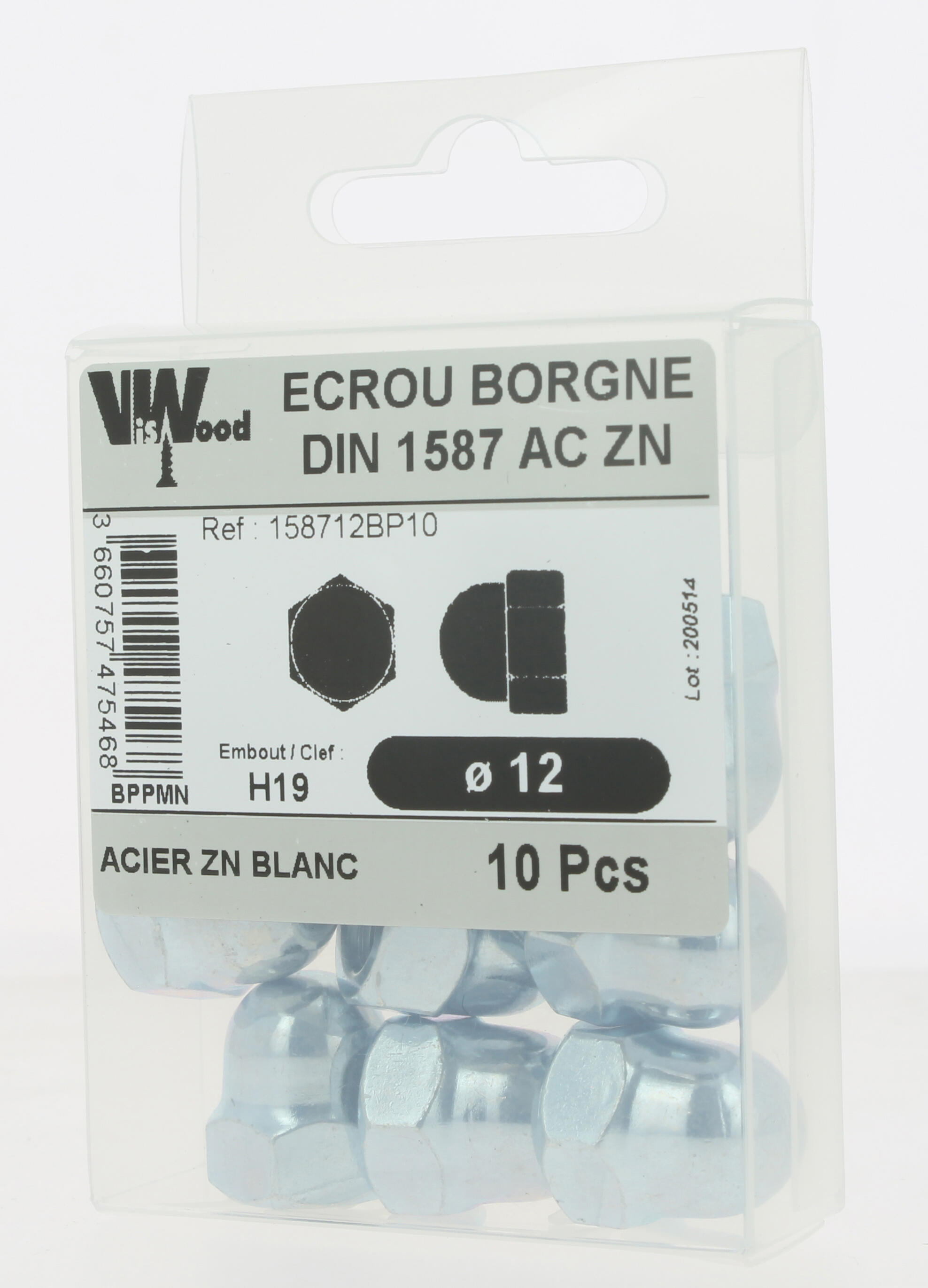 Écrous borgne DIN1587 acier zingué M12 10 pièces - VISWOOD - 3