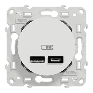 Prise chargeur double usb A+C à assembler Odace, SCHNEIDER ELECTRIC, blanc