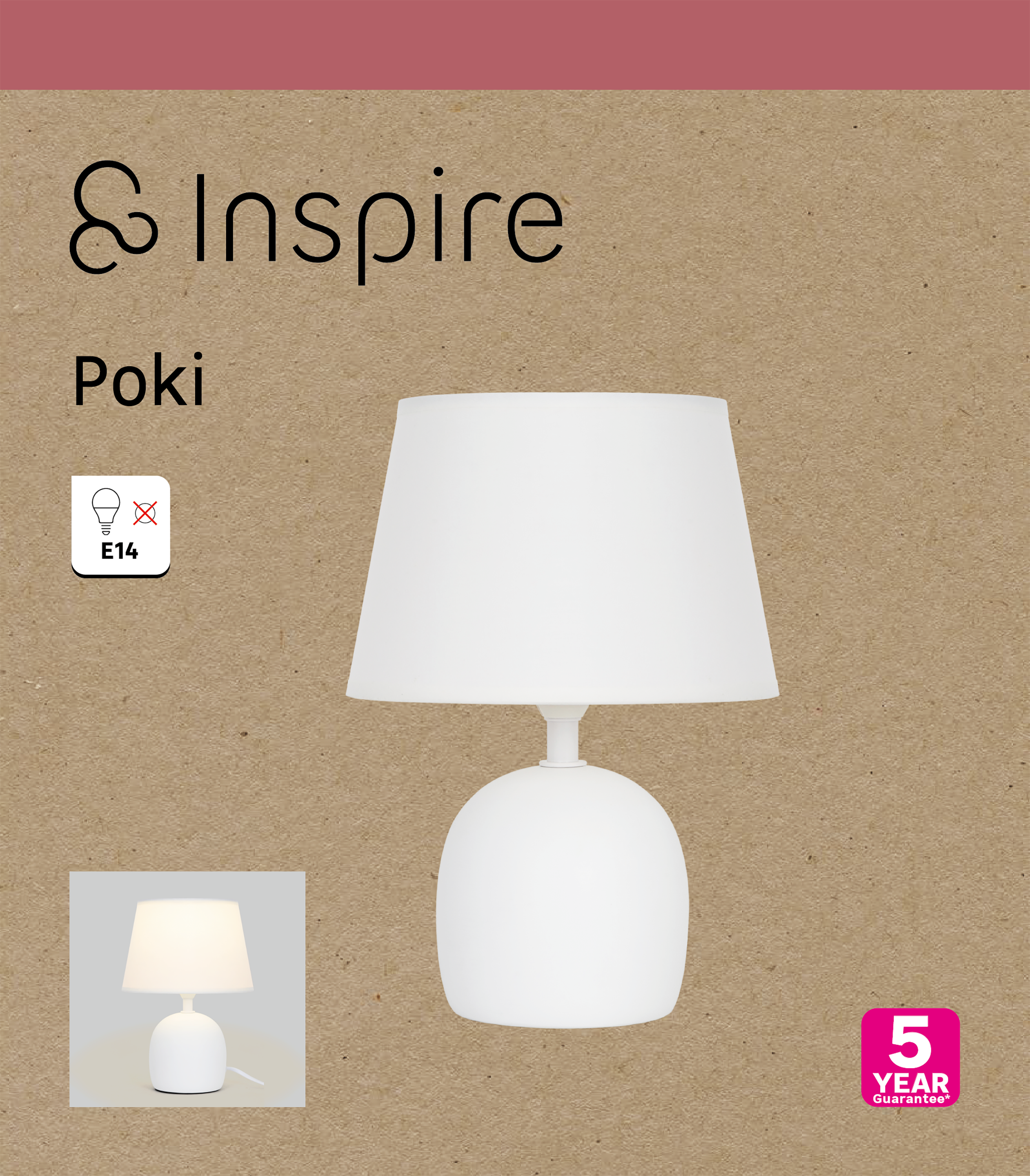 Lámpara de mesa compatible con casquillo E14 POKI INSPIRE con estructura cerámica blanca pantalla blanca de nailon alimentación a red - 4