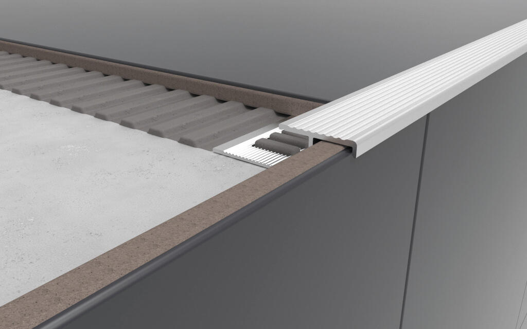 Nez de marche carrelage Ep.11 mm aluminium brillant gris L.2,50 m - 3
