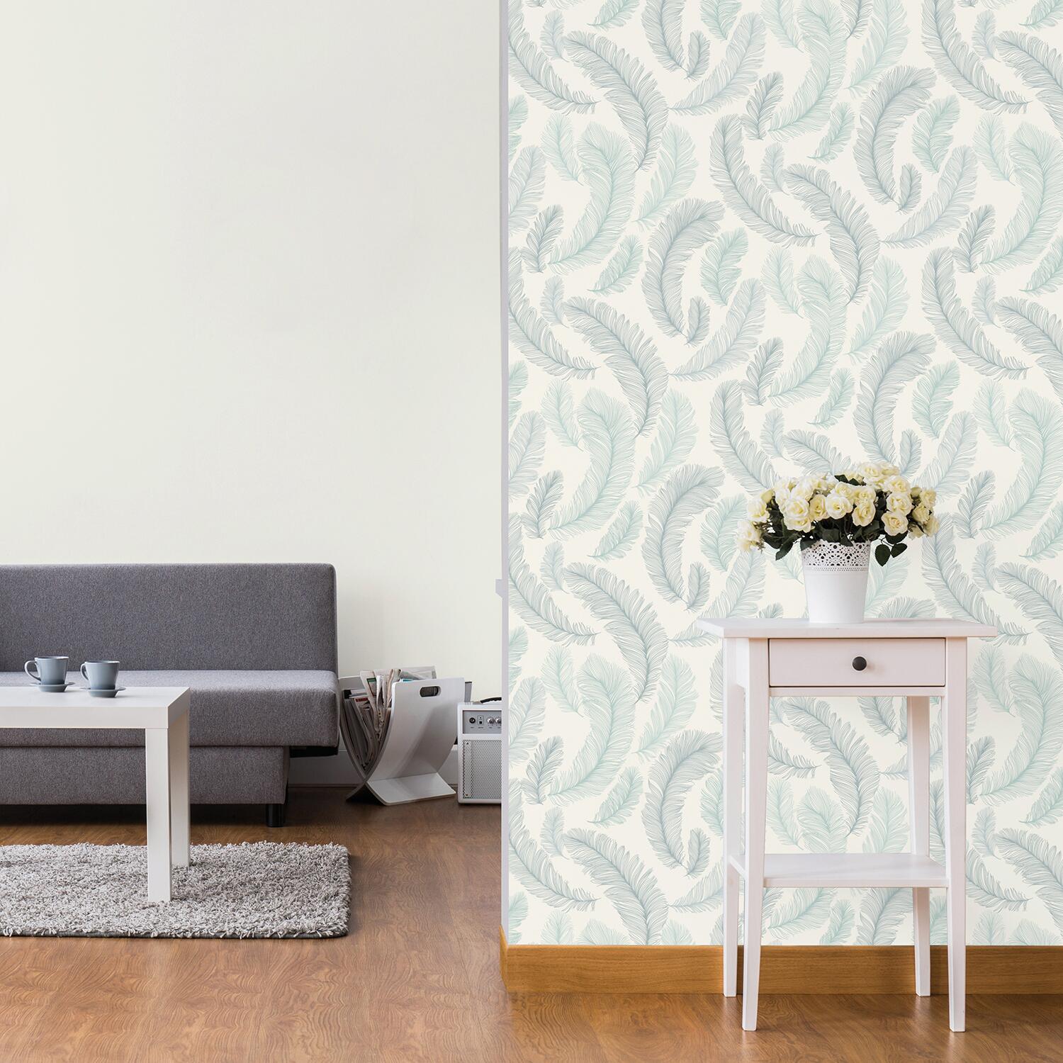 Papier peint intissé Plume paillette bleu - 2