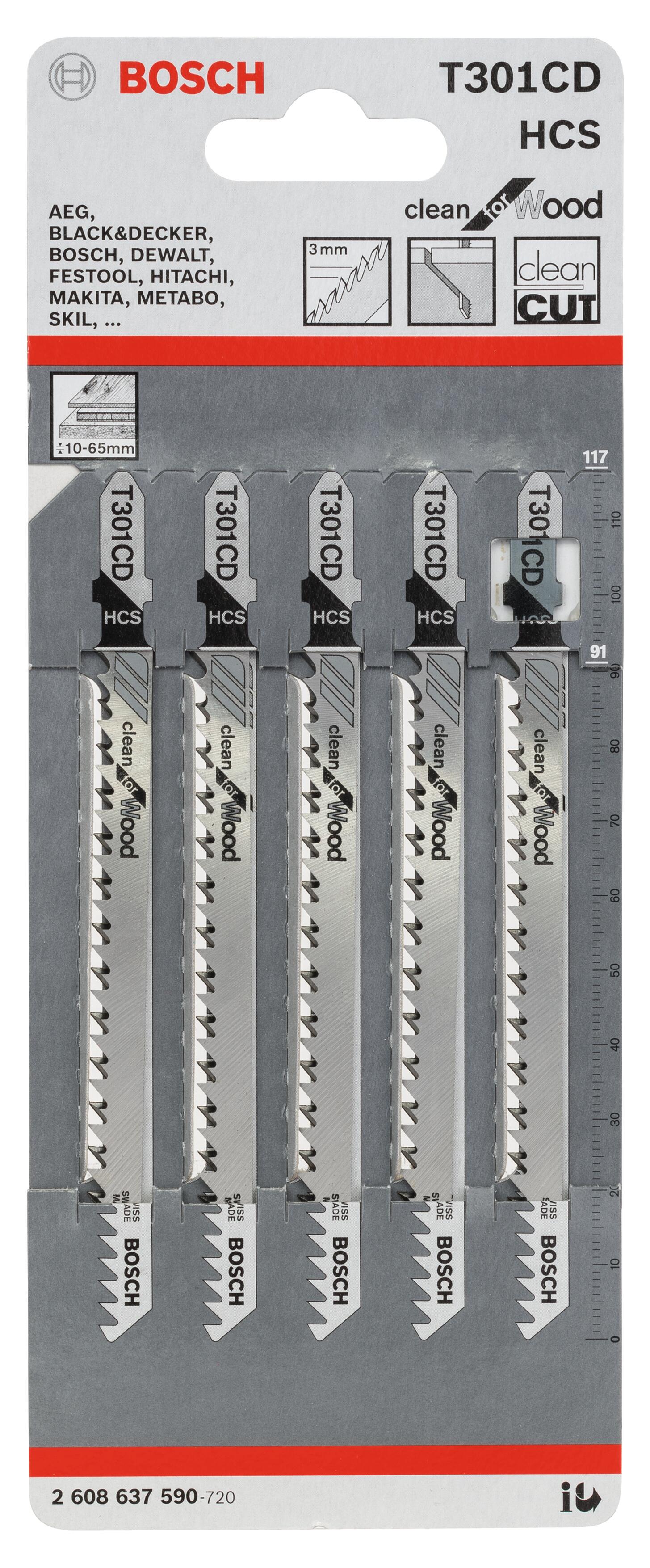 Lot 5 lames scie sauteuse t301cd - 2608637590 BOSCH  - 2